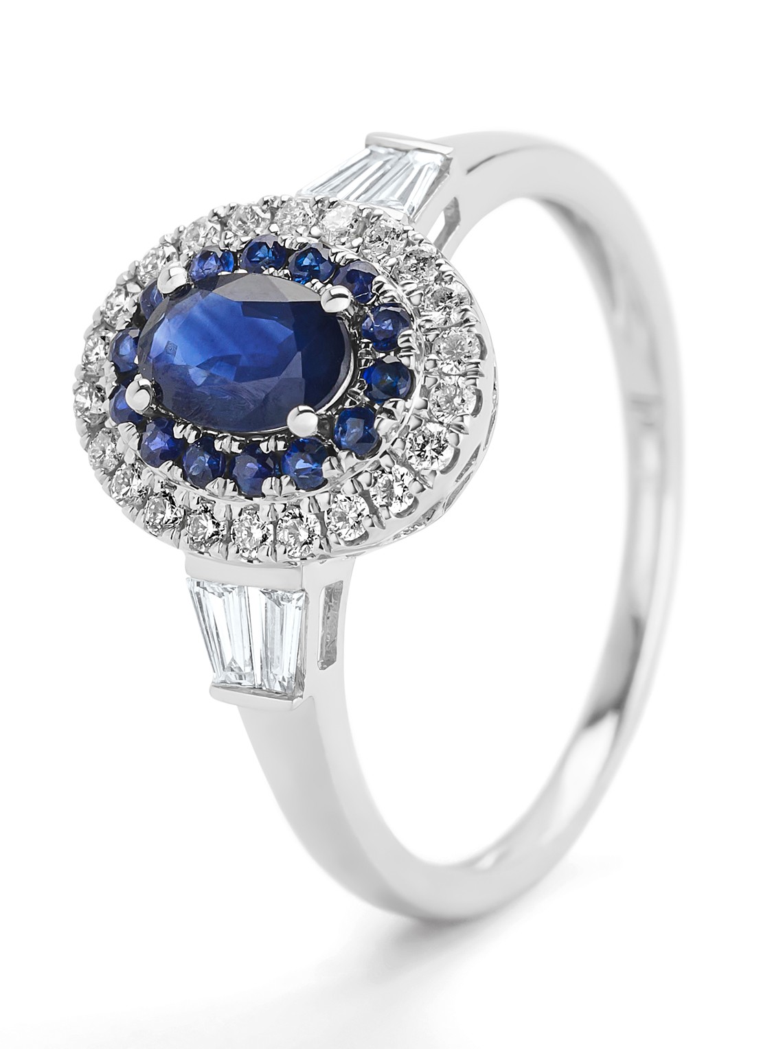 Diamond Point Witgouden ring, 0.65 ct blauwe saffier, Eden - voorkant witgoud