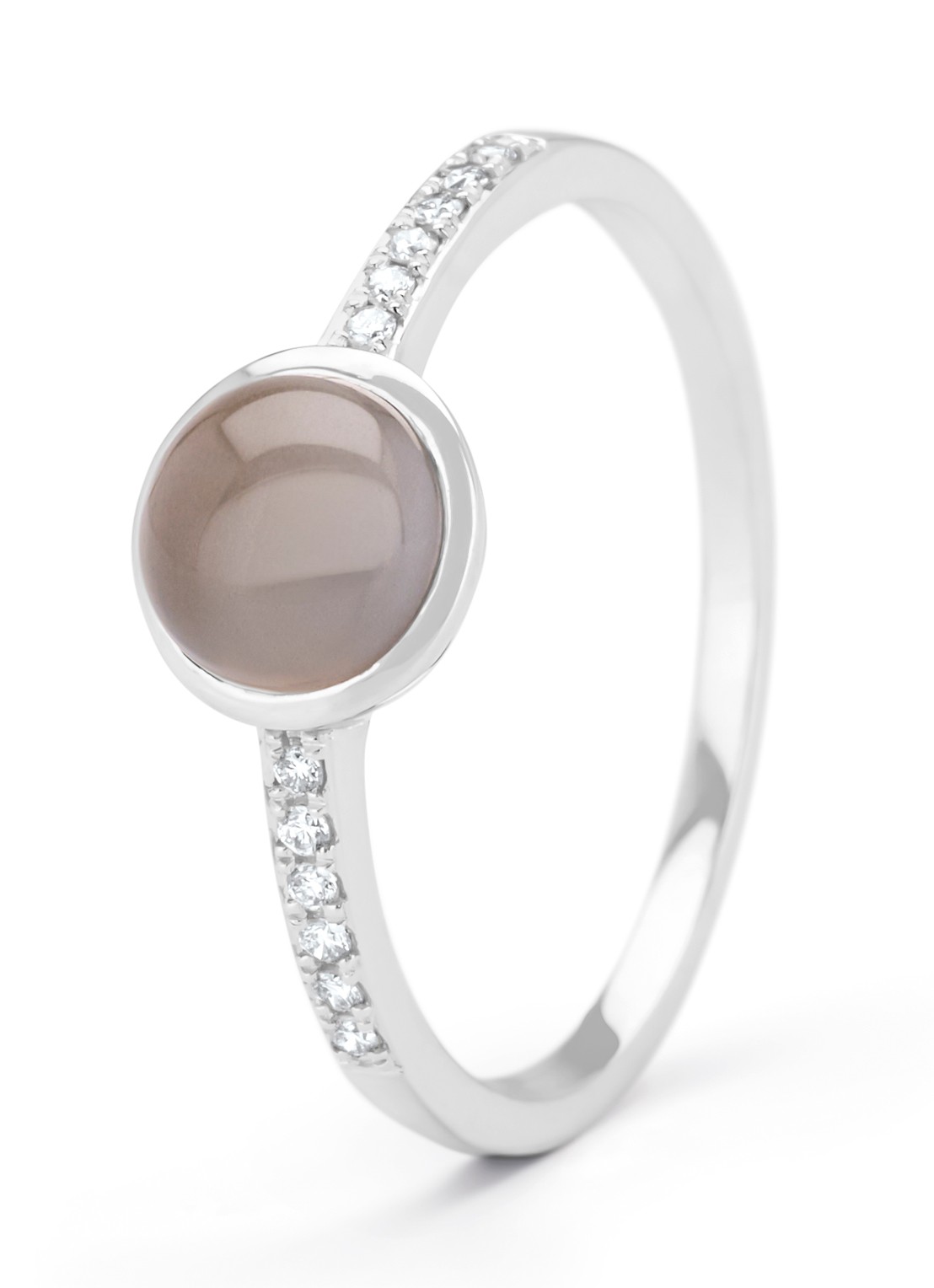 Diamond Point Witgouden ring, 0.96 ct maansteen, Little Drops - voorkant witgoud