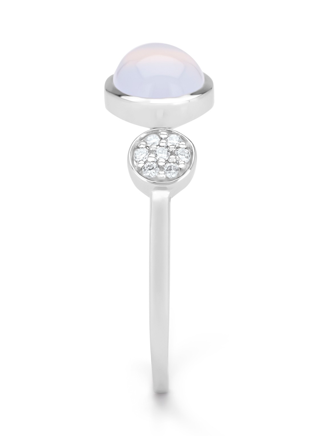 Diamond Point Witgouden ring, 1.19 ct blauwe chalcedoon, Little Drops - detail witgoud