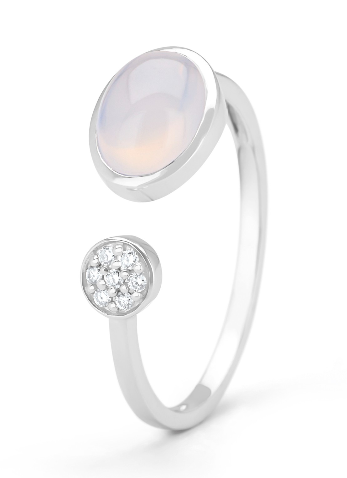 Diamond Point Witgouden ring, 1.19 ct blauwe chalcedoon, Little Drops - voorkant 3 witgoud