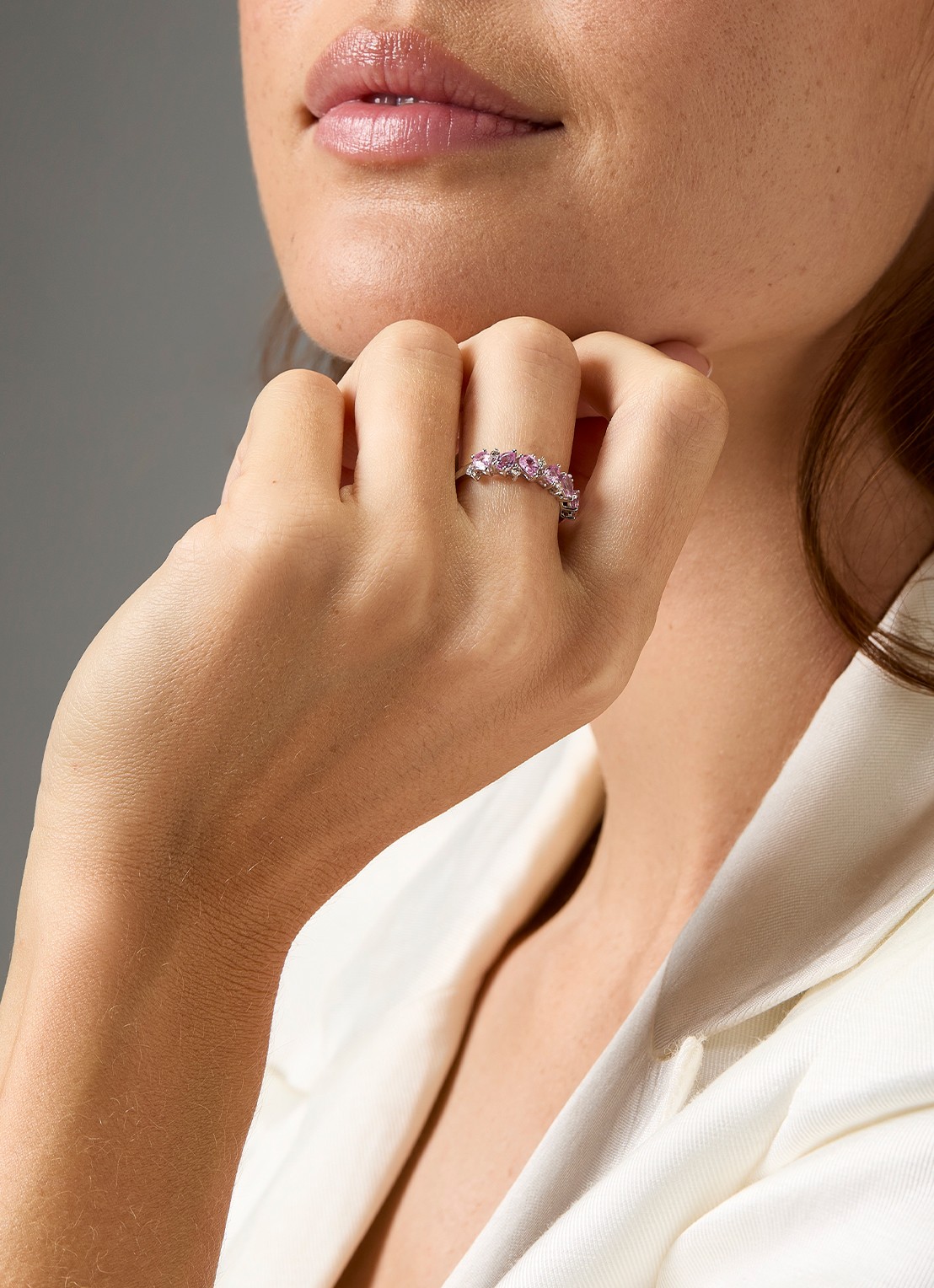 Diamond Point Witgouden ring, 1.19 ct roze saffier, Eden - voorkant 2 witgoud