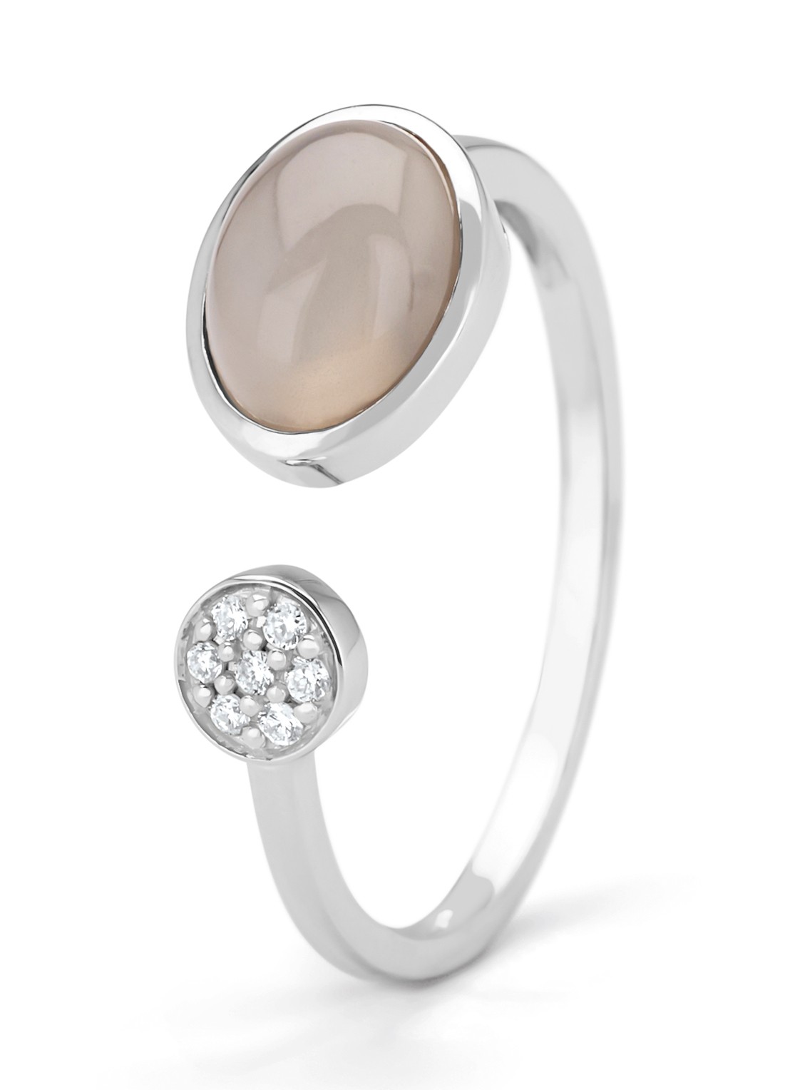 Diamond Point Witgouden ring, 1.24 ct maansteen, Little Drops - voorkant 3 witgoud