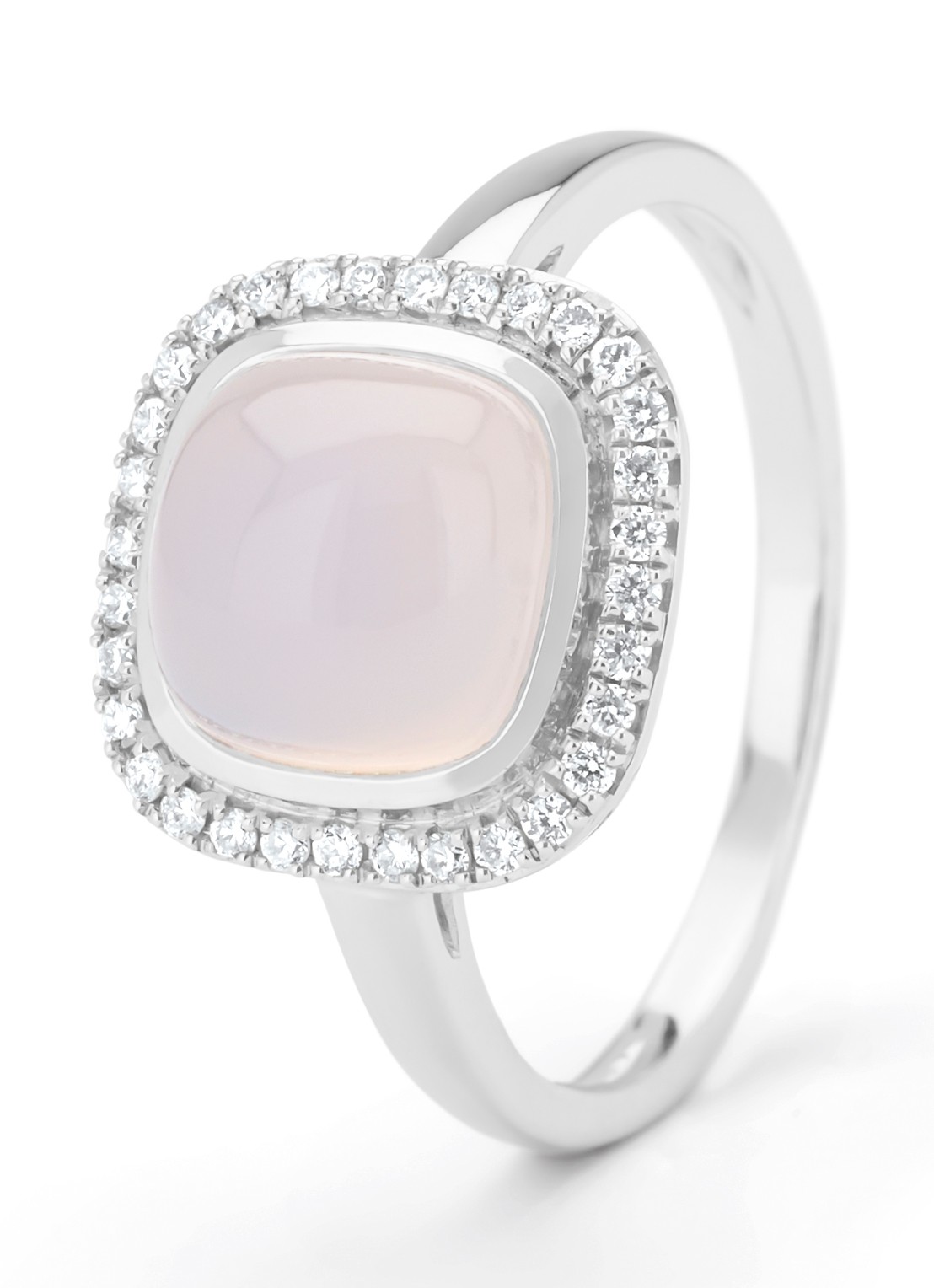 Diamond Point Witgouden ring, 2.45 ct blauwe chalcedoon, Little Drops - voorkant witgoud