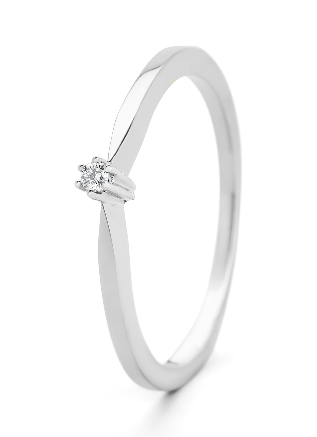 Diamond Point Witgouden solitair groeibriljant ring, 0.02 ct. 0.02 ct diamant Groeibriljant - voorkant witgoud