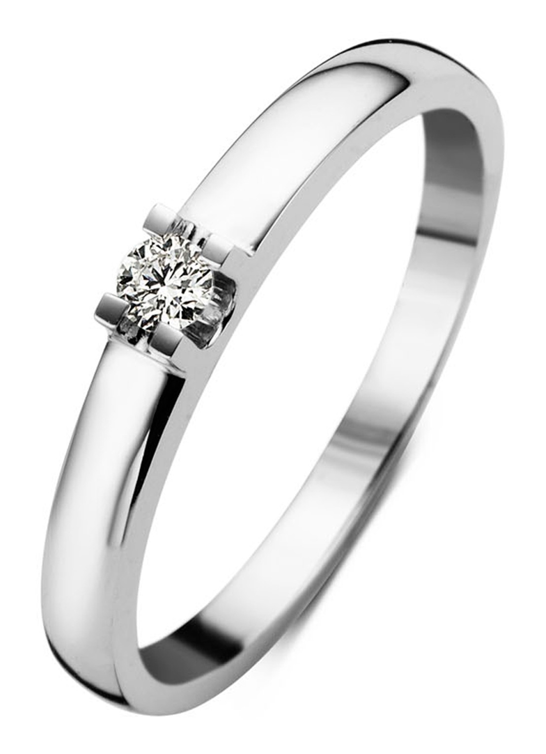 Diamond Point Witgouden solitair groeibriljant ring, 0.08 ct. 0.08 ct diamant Groeibriljant - voorkant witgoud