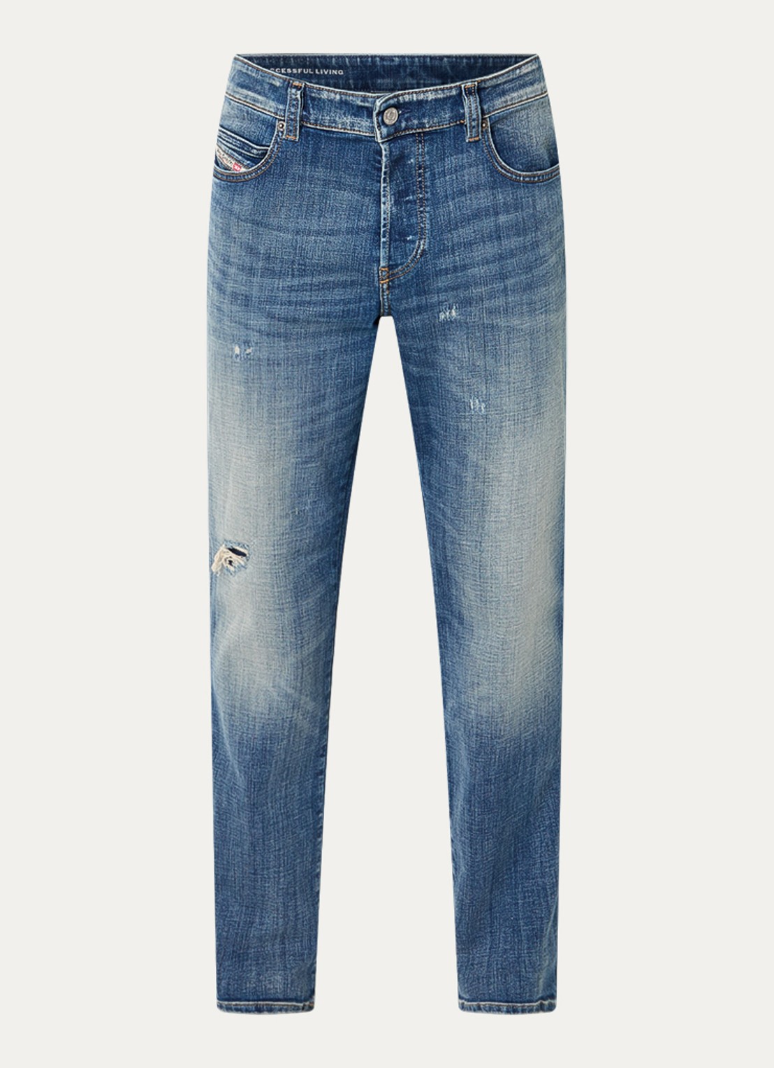 Diesel 1993 D-Vyl slim fit jeans met destroyed afwerking - voorkant 3 indigo