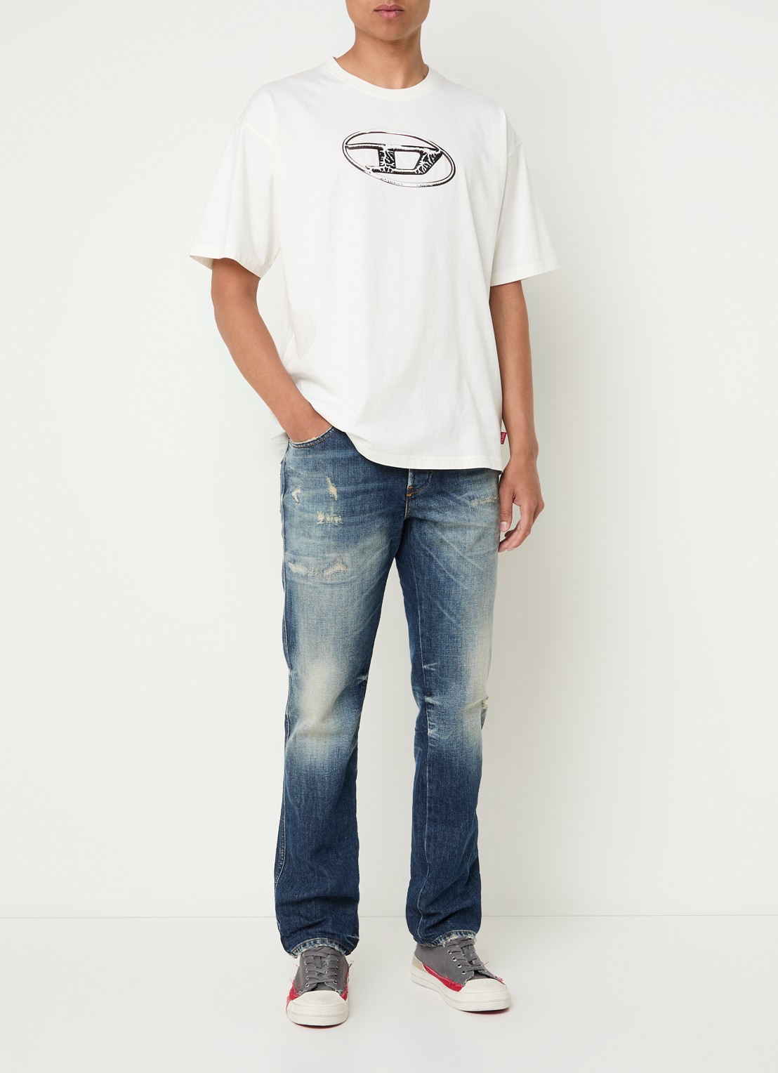 Diesel 1993 D-VYL straight leg jeans met verwassen afwerking - voorkant 2 indigo