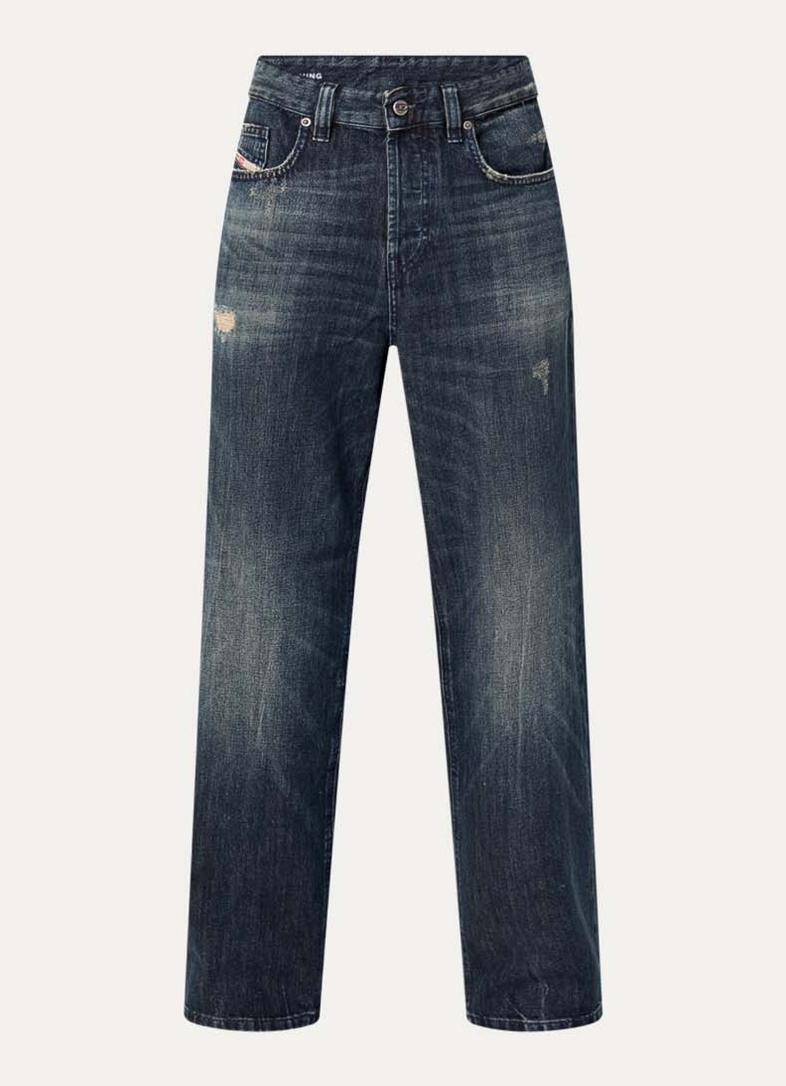 Diesel 2001 D-Macro loose fit jeans met destroyed afwerking - voorkant indigo