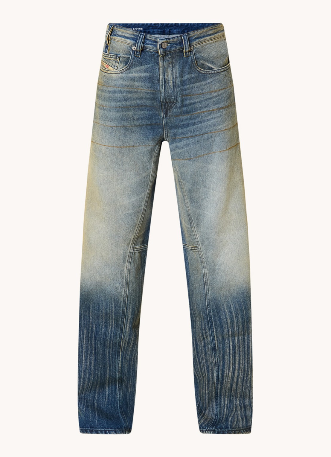 Diesel 2001 D-Macro loose fit jeans met verwassen afwerking - voorkant indigo