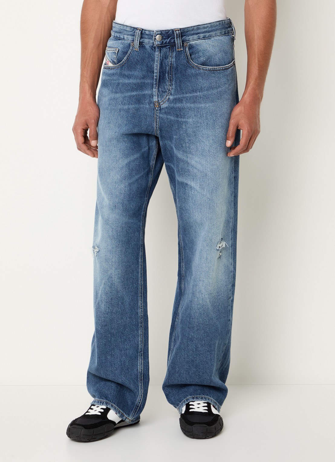 Diesel 2001 D-Macro wide leg jeans met destroyed afwerking  - detail 4 indigo