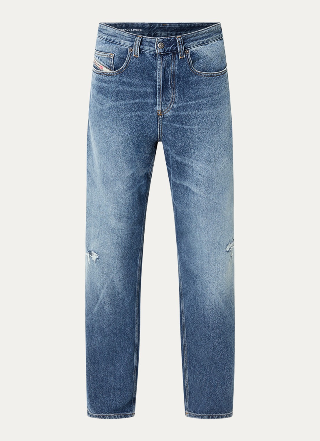 Diesel 2001 D-Macro wide leg jeans met destroyed afwerking  - voorkant 2 indigo