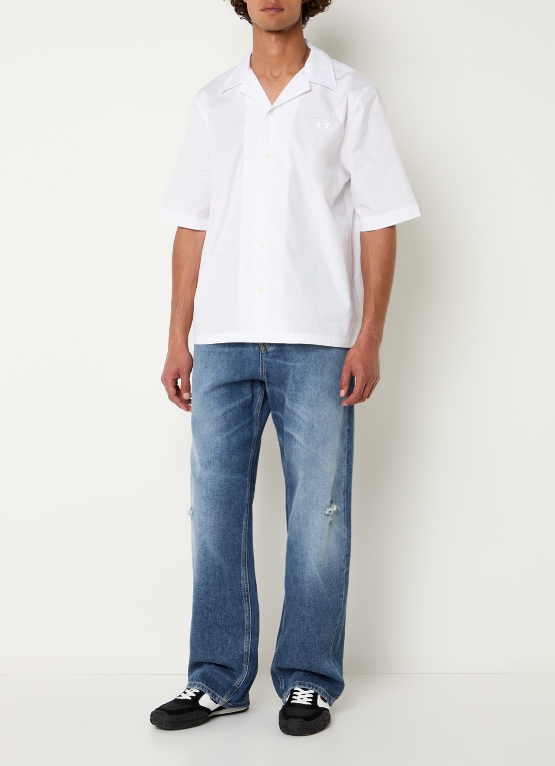 Diesel 2001 D-Macro wide leg jeans met destroyed afwerking  - voorkant 3 indigo
