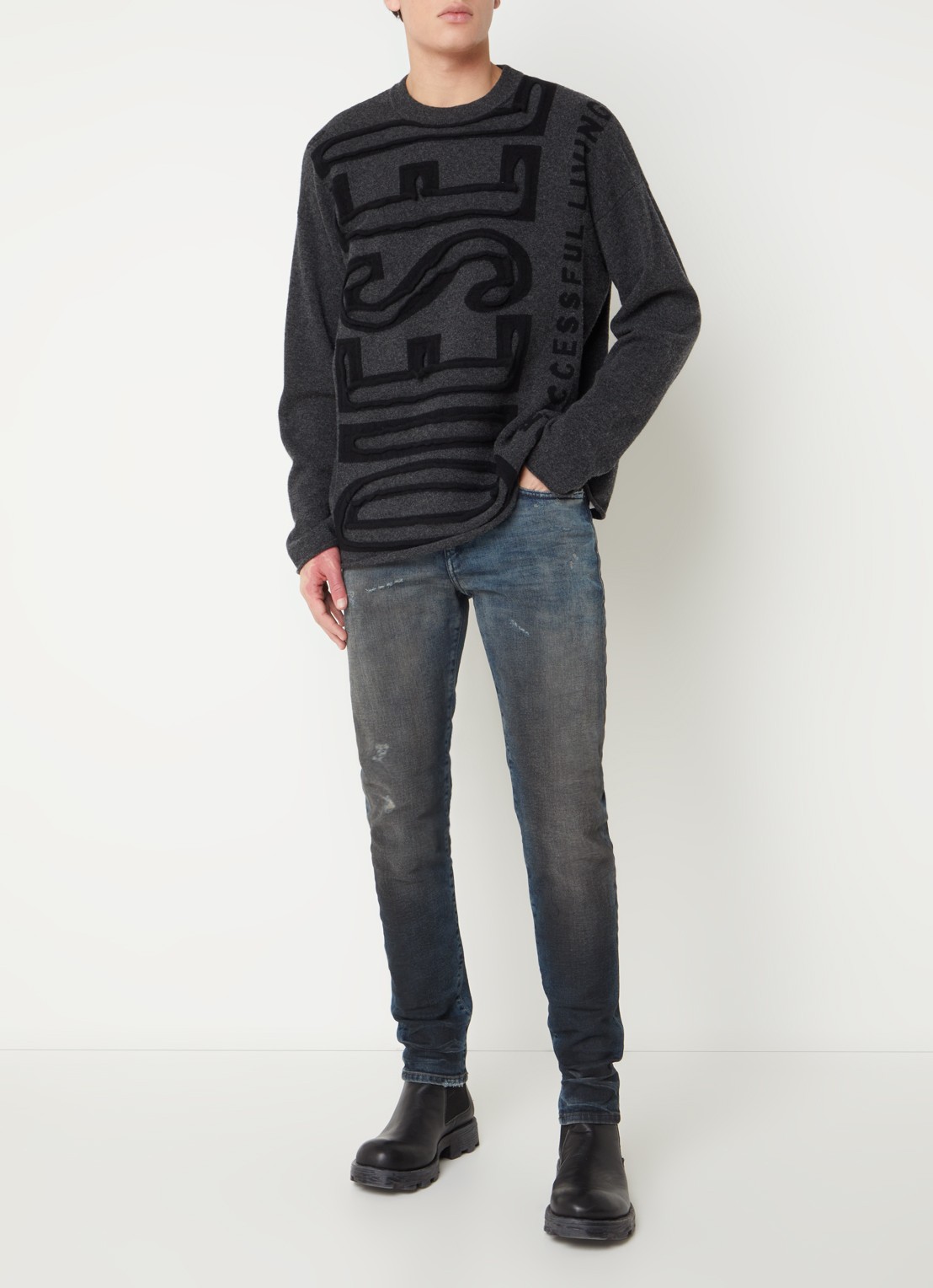 Diesel 2019 D-Strukt skinny jeans met donkere wassing - voorkant 2 indigo
