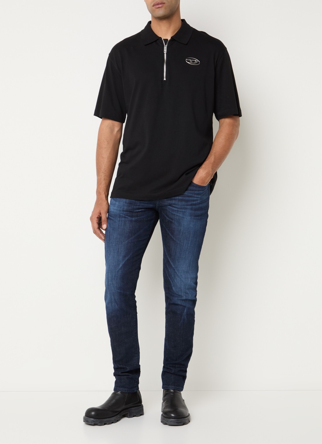 Diesel 2019 D-Strukt slim fit jeans met donkere wassing - voorkant 4 indigo