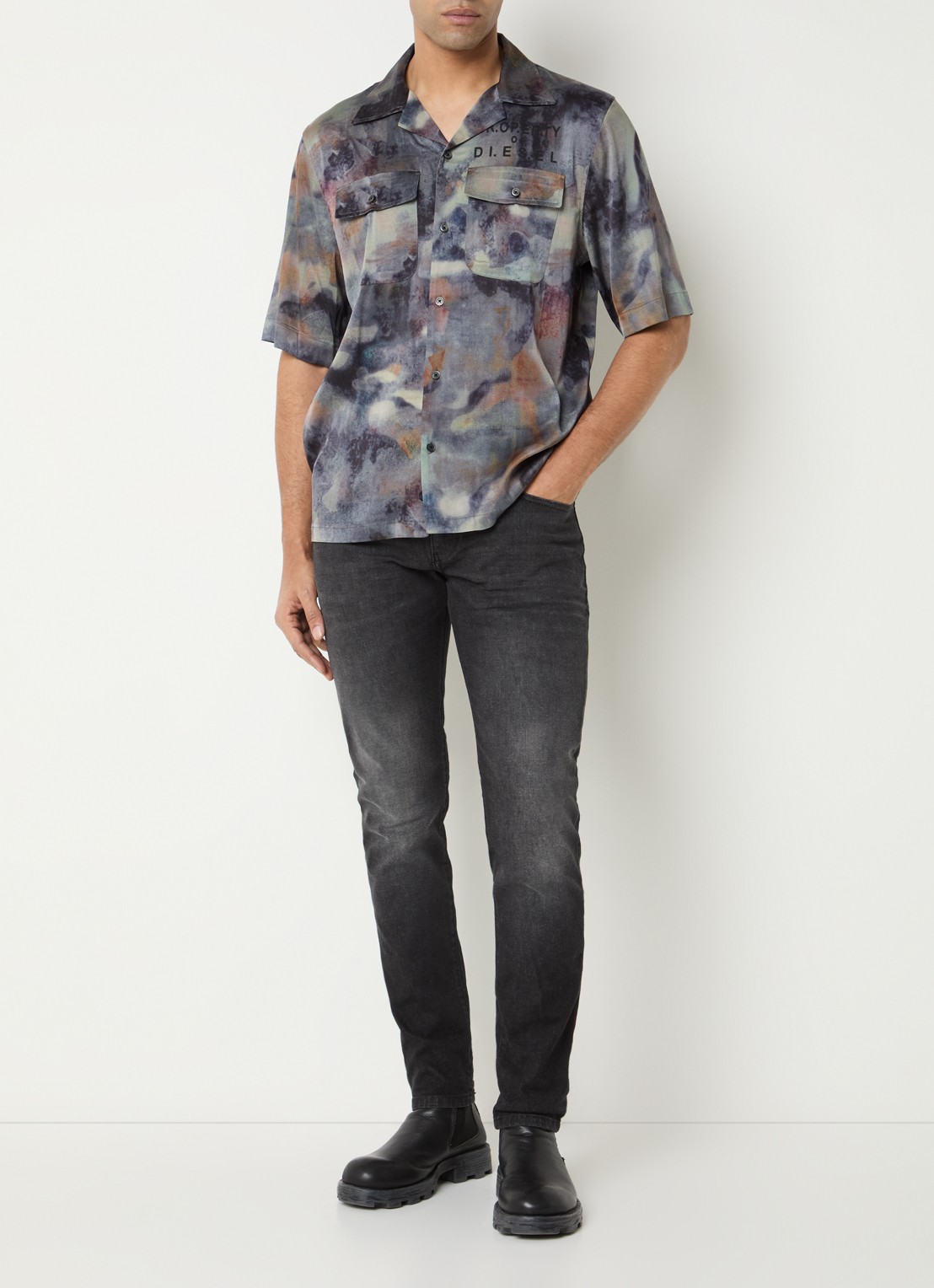 Diesel 2019 D-Strukt slim fit jeans met gekleurde wassing - voorkant 3 antraciet