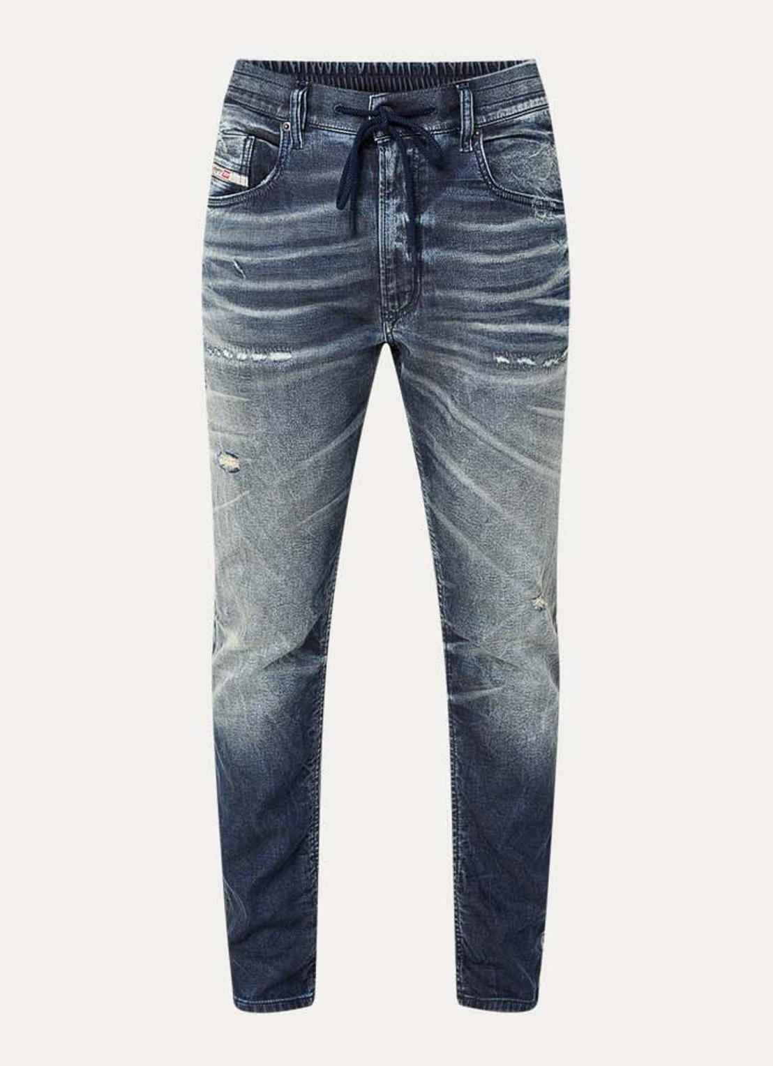 Diesel 2032 D-Krooley Joggjeans® slim fit jeans met destroyed afwerking - voorkant indigo