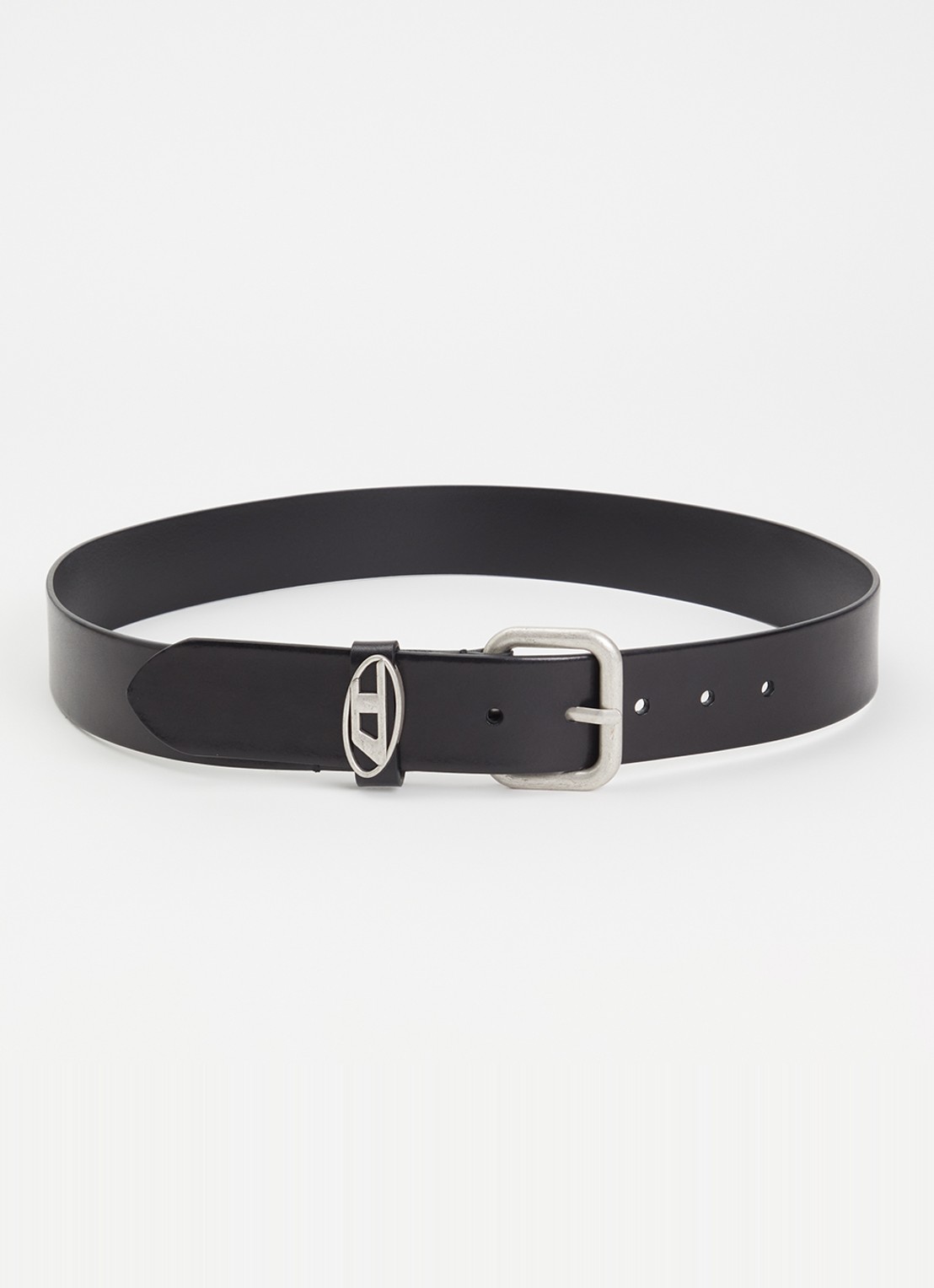 Diesel B-1DR OVAL D riem van leer met logo - voorkant 2 zwart