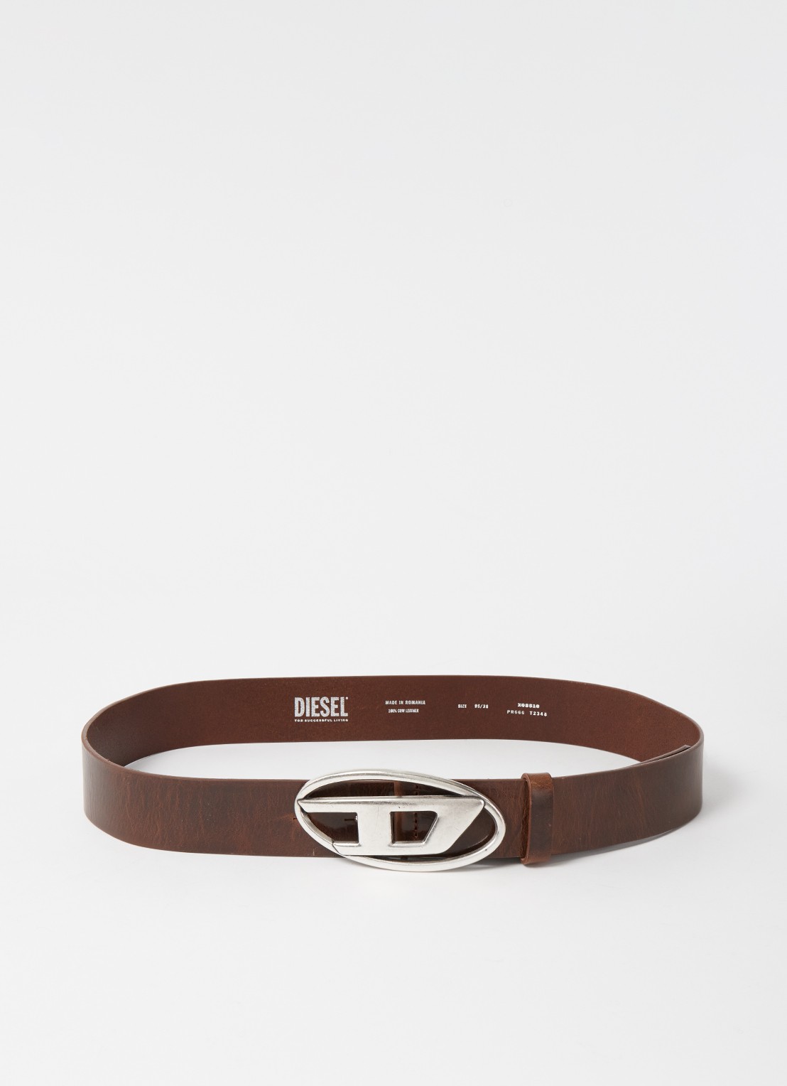 Diesel B-1DR riem van leer met logo - voorkant donkerbruin