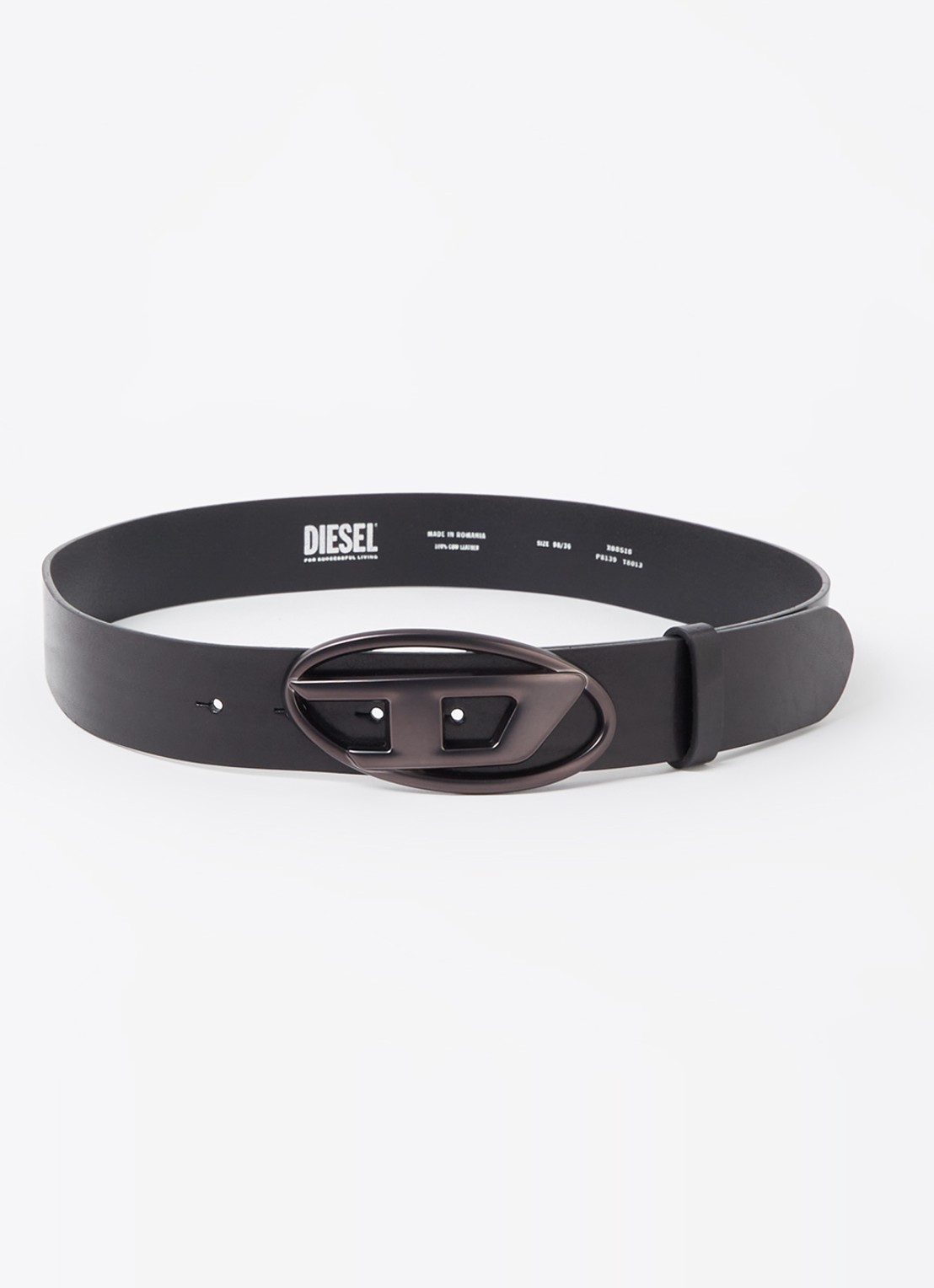 Diesel B-1DR riem van leer met logo - voorkant zwart