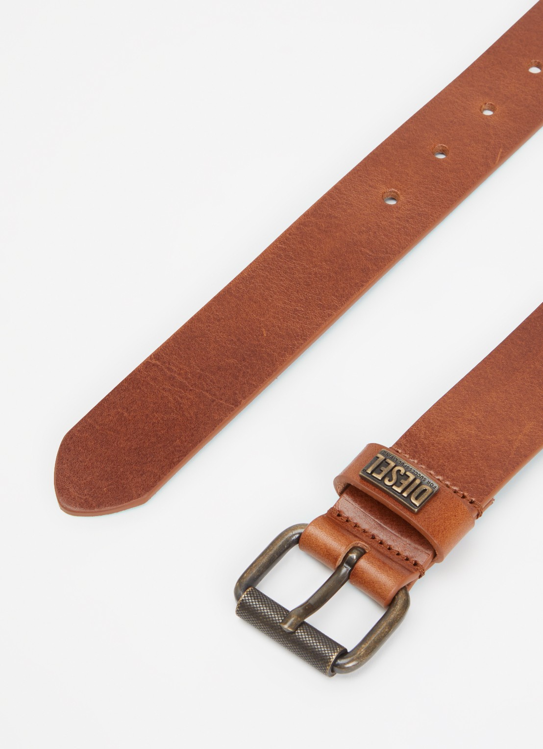 Diesel B-Biscotto-Loop II riem van leer met logo - detail 2 oranjebruin