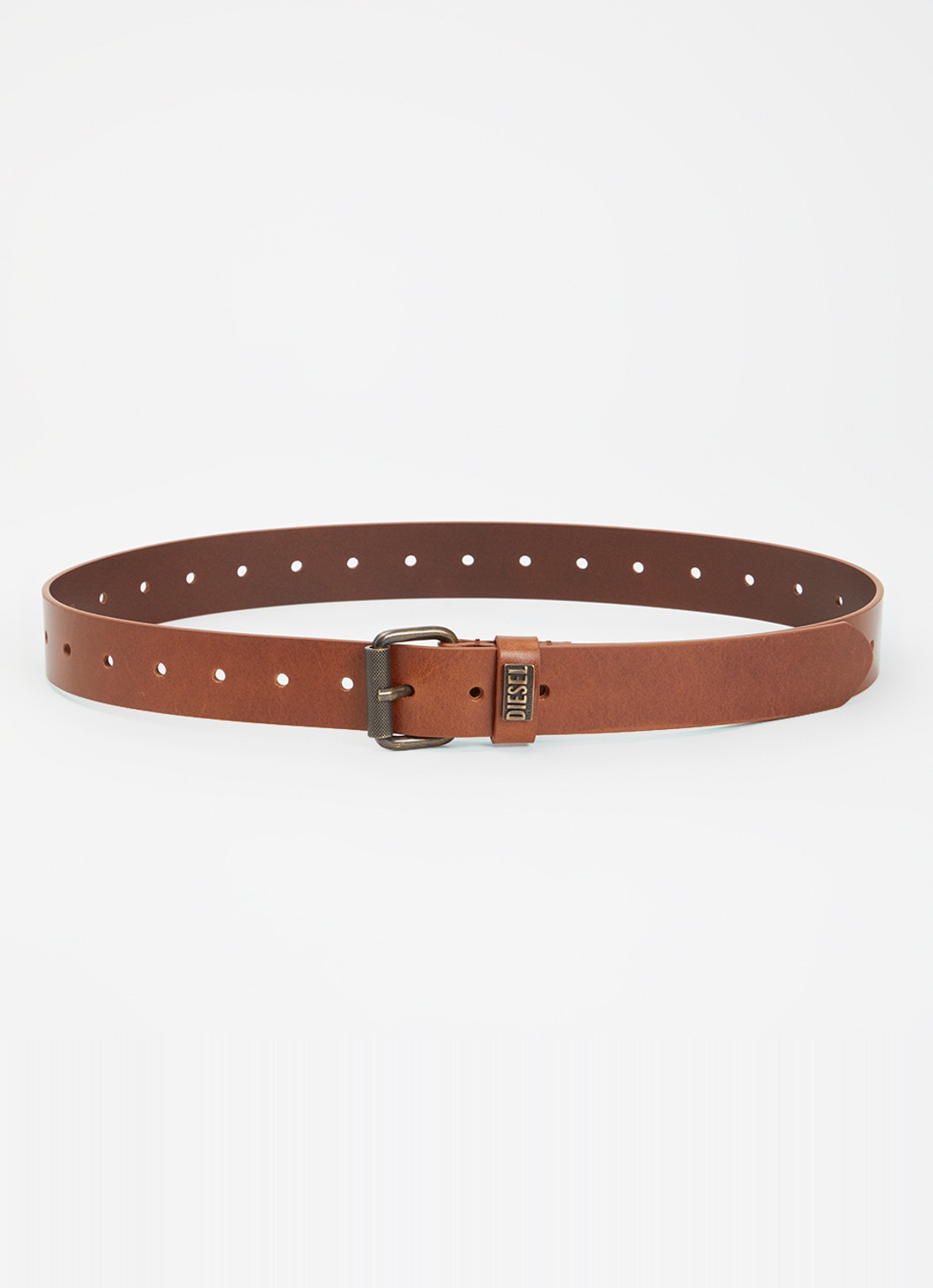 Diesel B-Biscotto-Loop II riem van leer met logo - voorkant oranjebruin