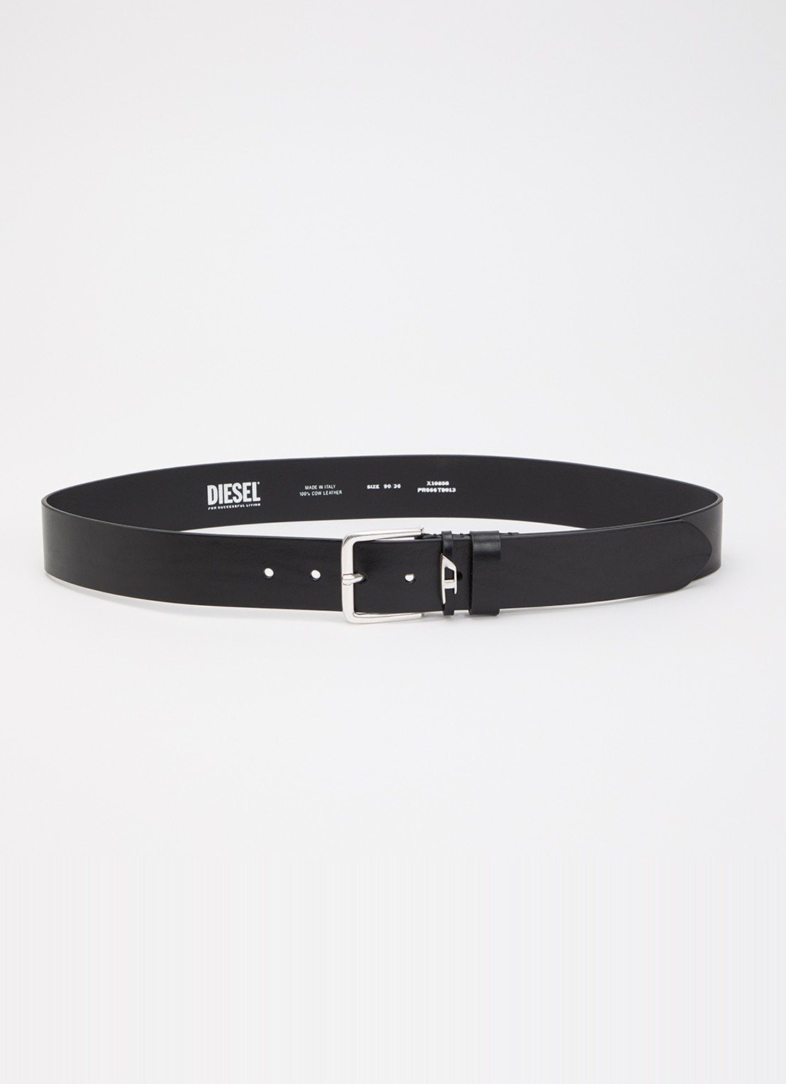 Diesel B-D Loop riem van leer met logo - voorkant 2 zwart