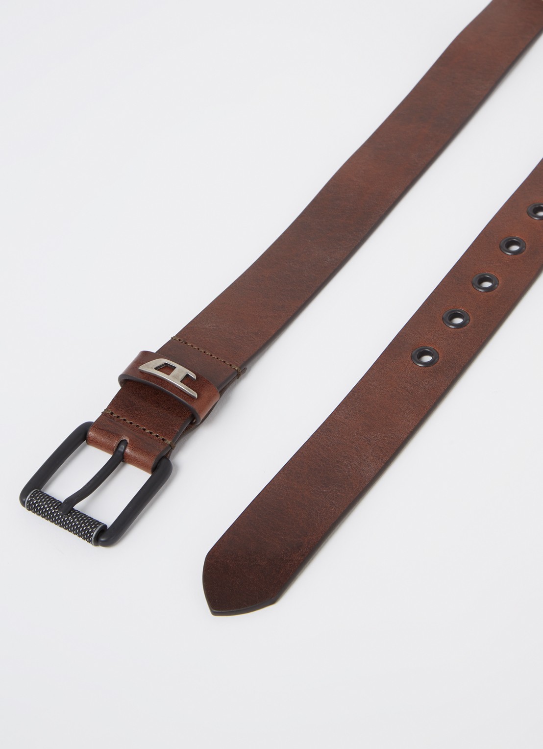 Diesel B-Dave Li riem van leer met logo  - detail donkerbruin