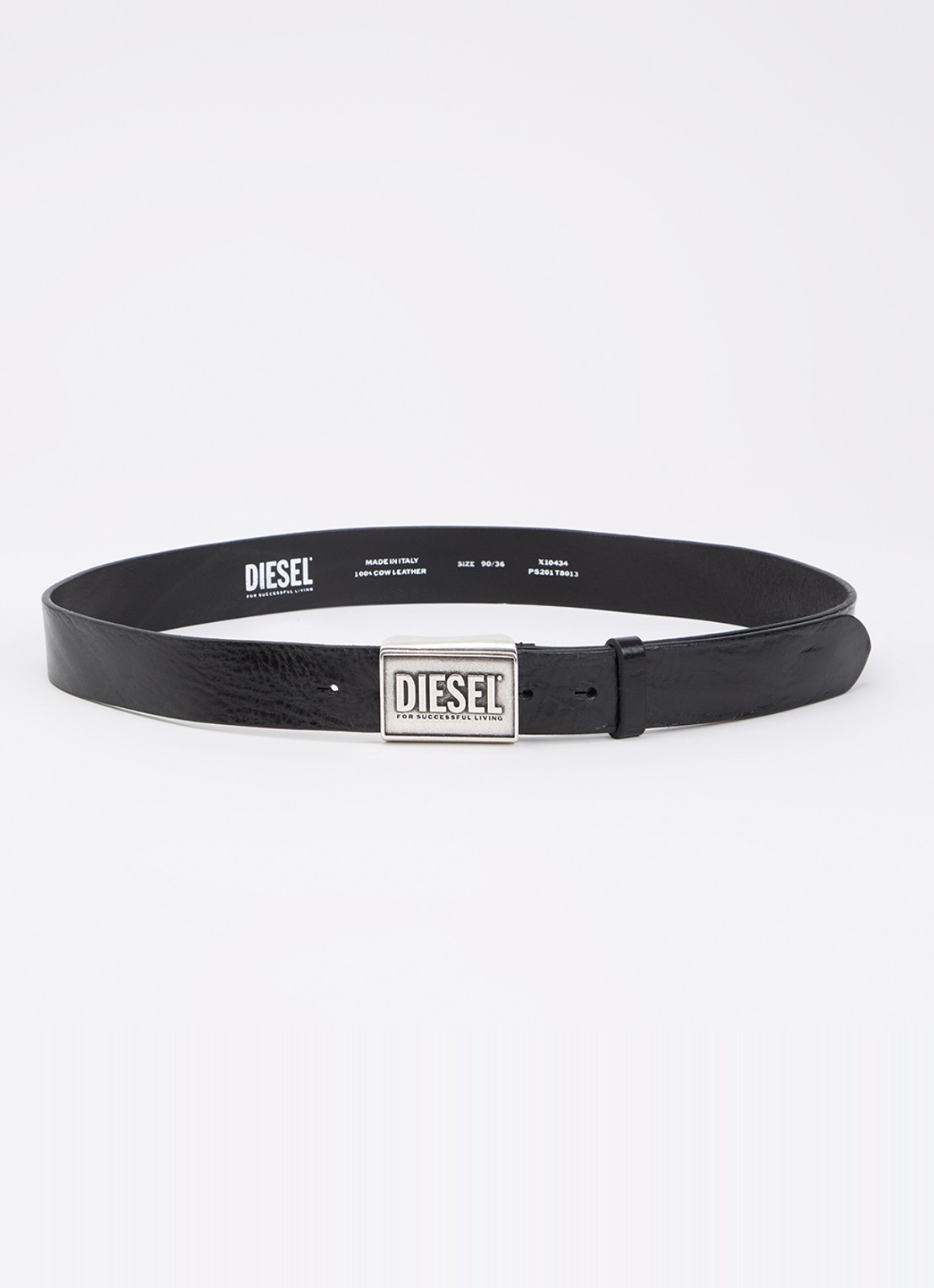 Diesel B-Metal riem van leer - voorkant 2 zwart