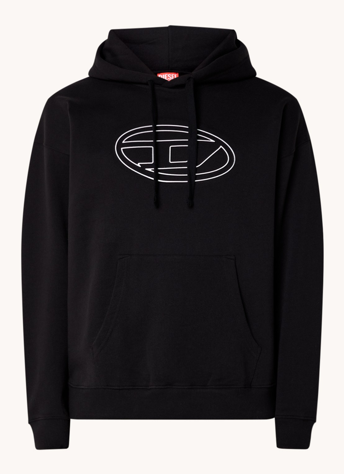 Diesel Bigoval hoodie met 3D logoprint - voorkant diepzwart