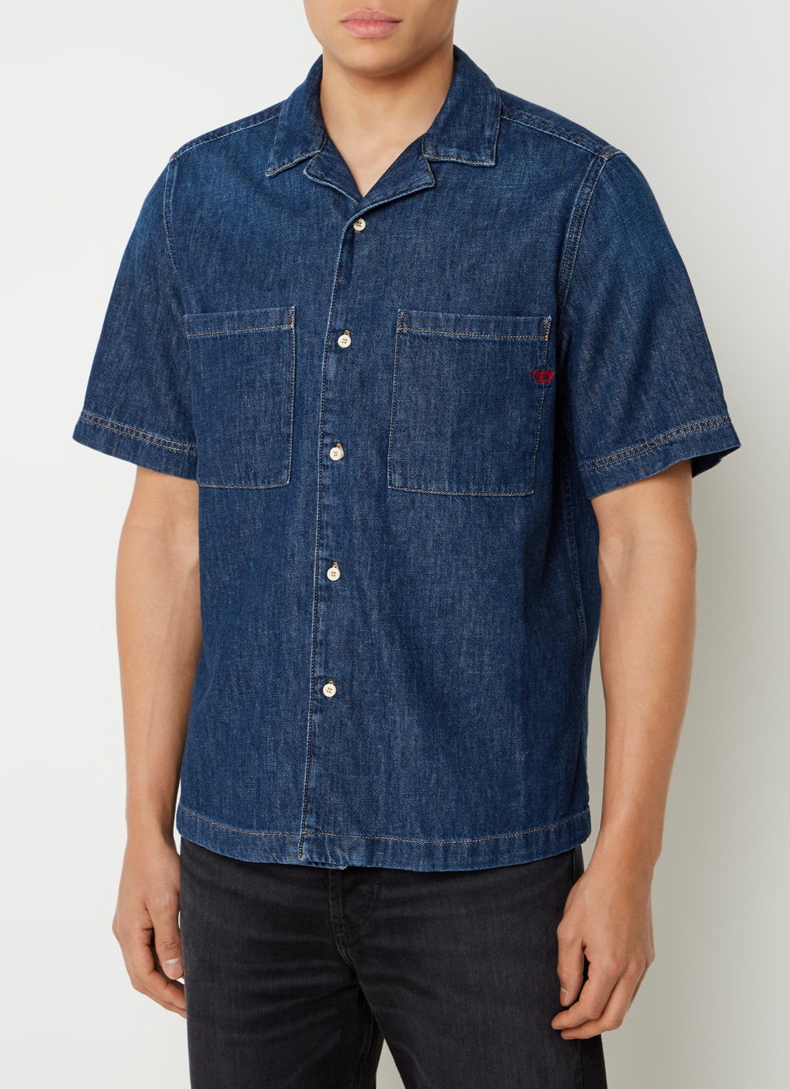Diesel Camecia regular fit overhemd van denim met logoborduring - detail 2 indigo
