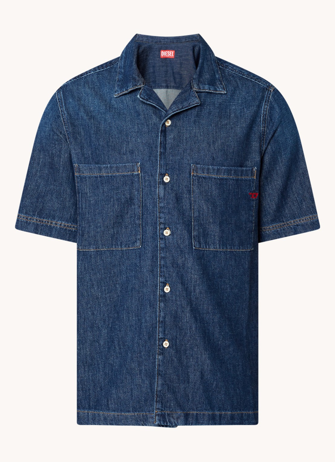 Diesel Camecia regular fit overhemd van denim met logoborduring - voorkant 3 indigo