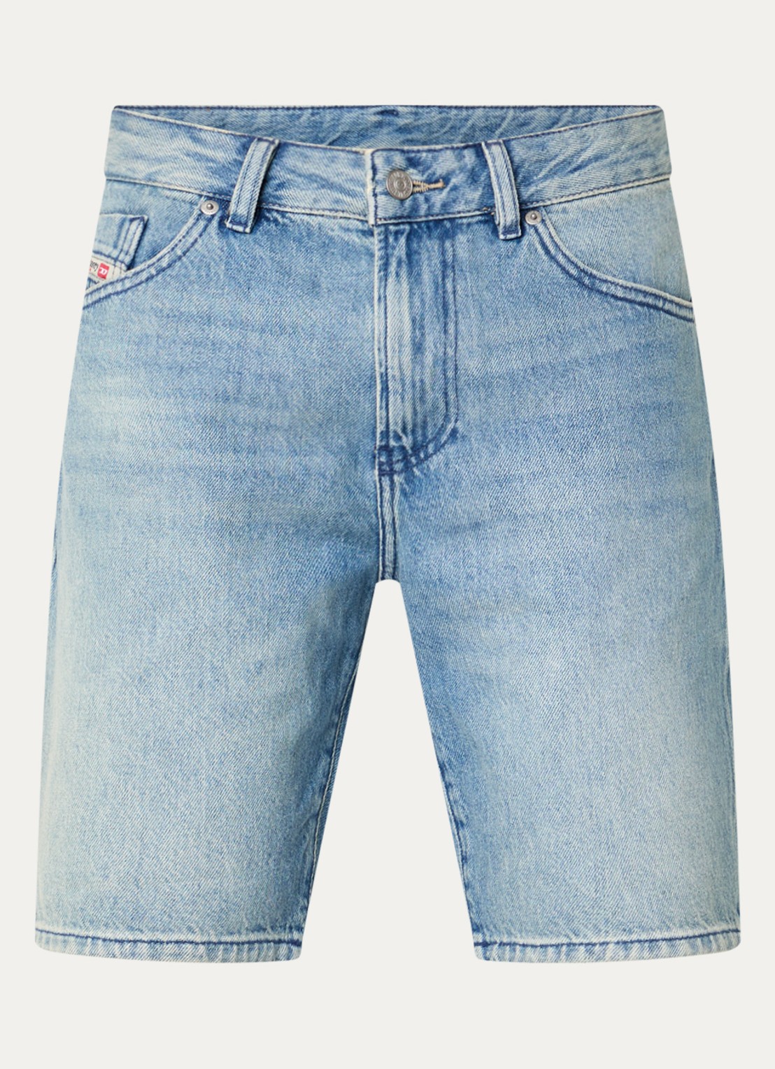 Diesel D-Fin straight fit korte broek van denim met lichte wassing - voorkant 3 indigo