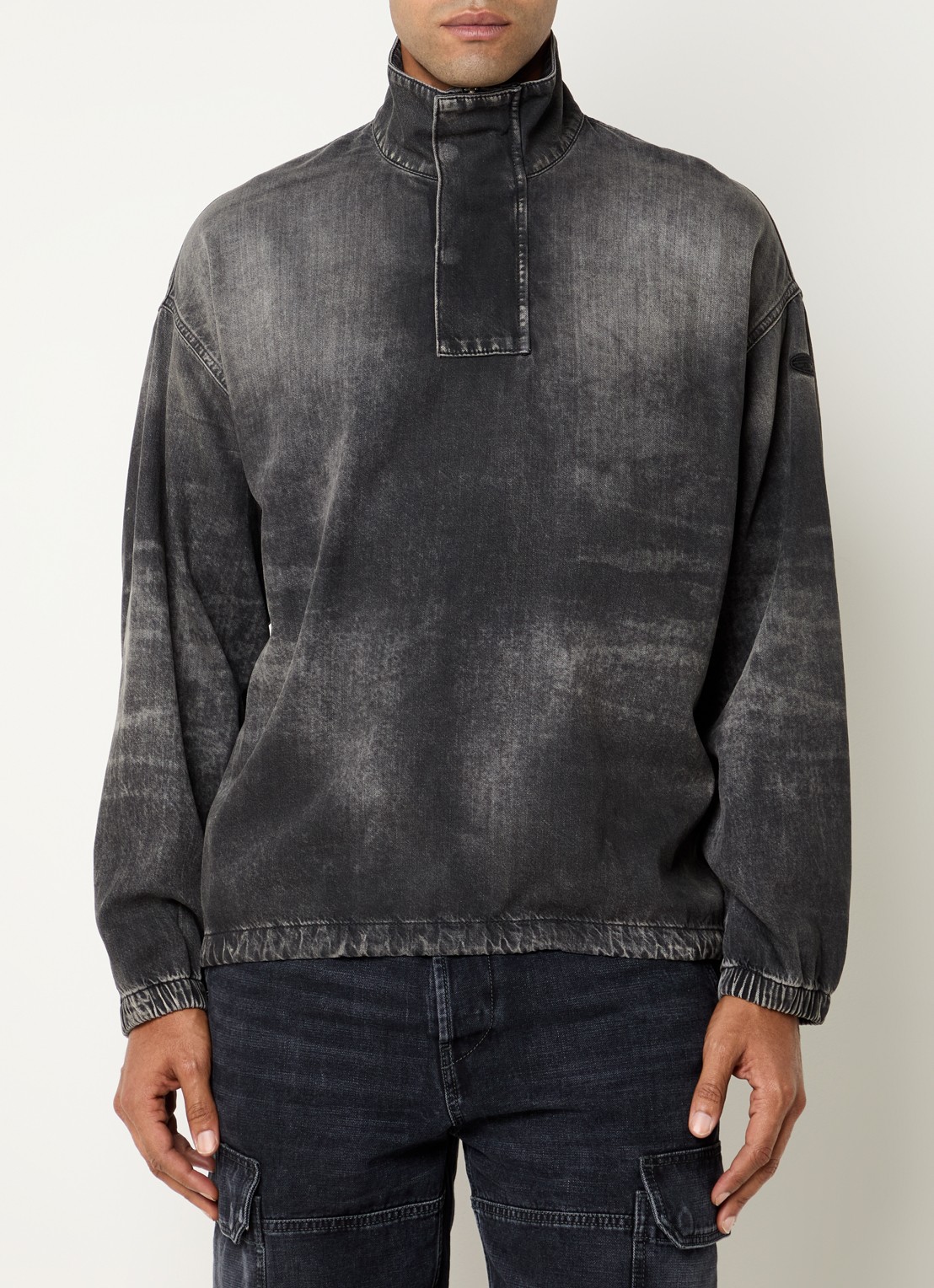 Diesel D-Flow-S3 schipperstrui van chambray  - detail 3 antraciet