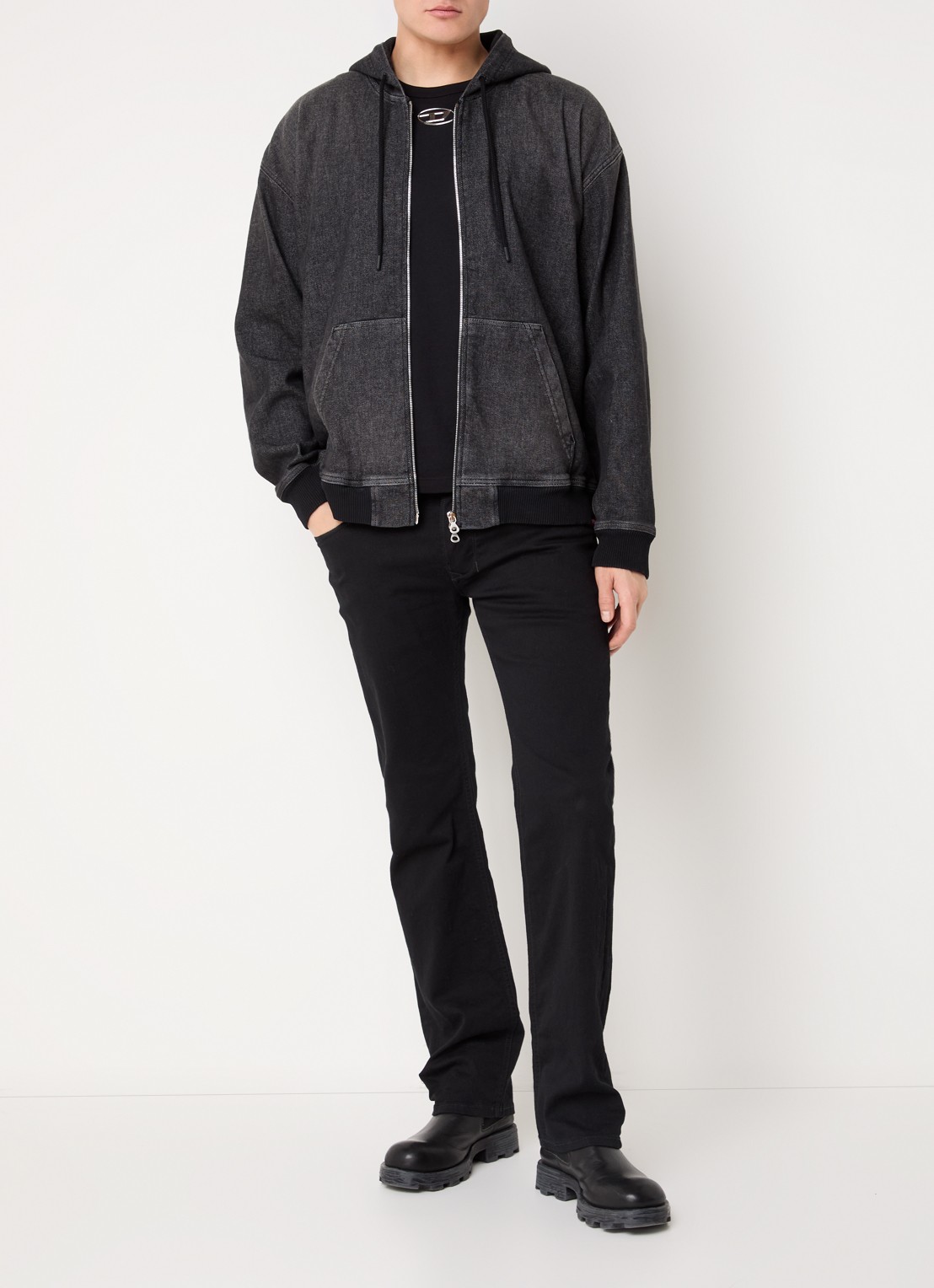 Diesel D-Giri sweatvest met capuchon - voorkant 2 antraciet