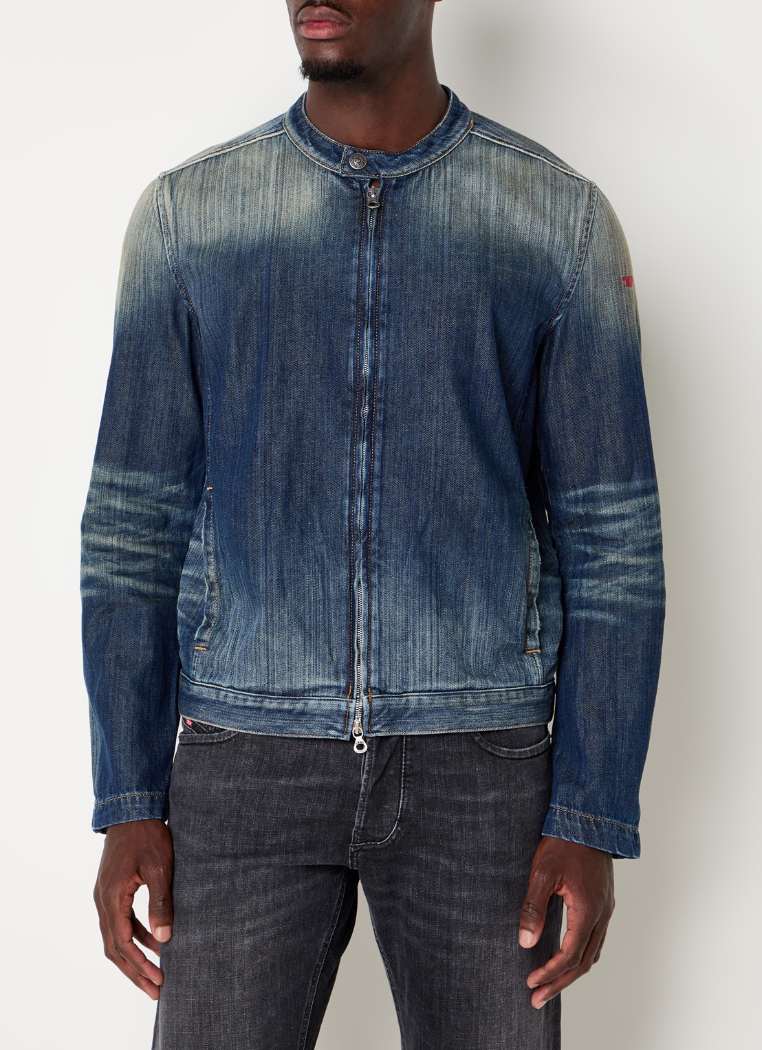 Diesel D-Glory spijkerjas met verwassen afwerking - detail indigo