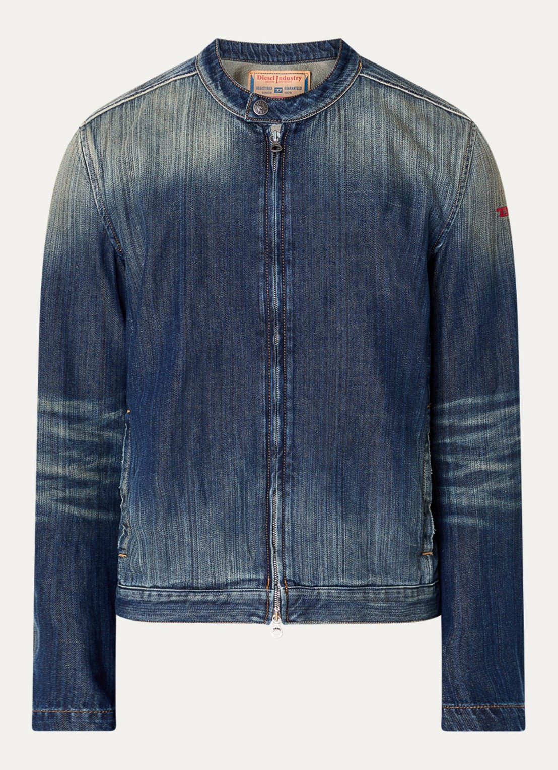 Diesel D-Glory spijkerjas met verwassen afwerking - voorkant 2 indigo