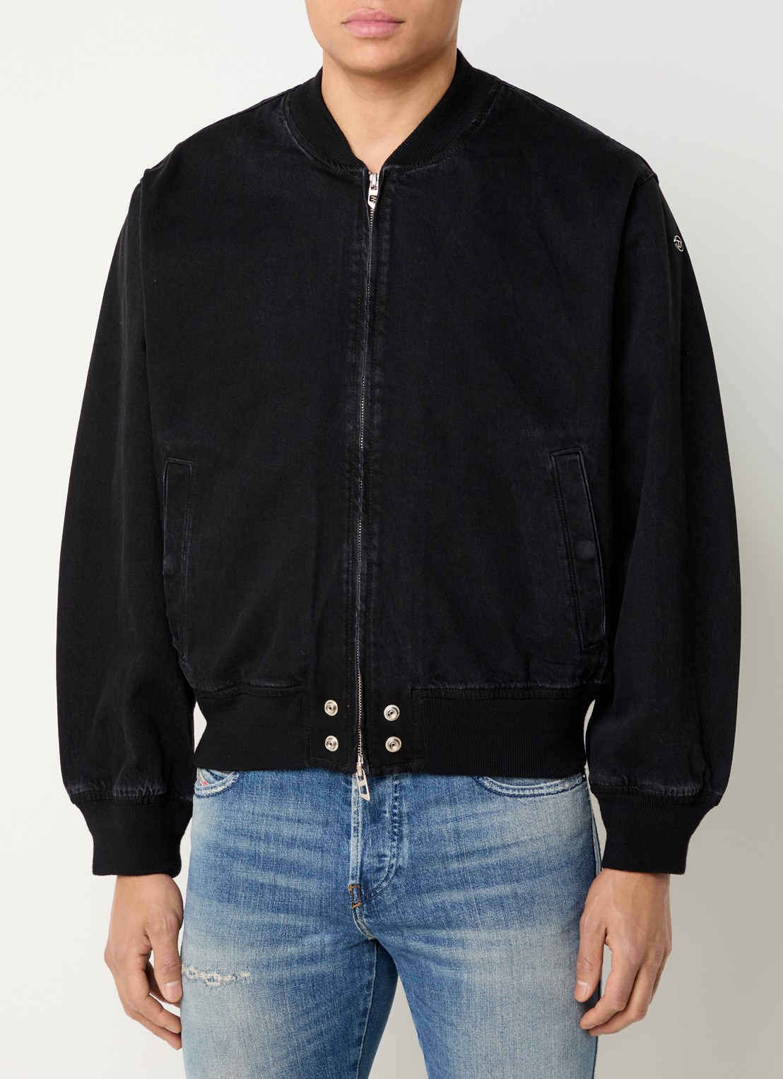 Diesel D-Guz bomberjack van denim met steekzakken - detail zwart