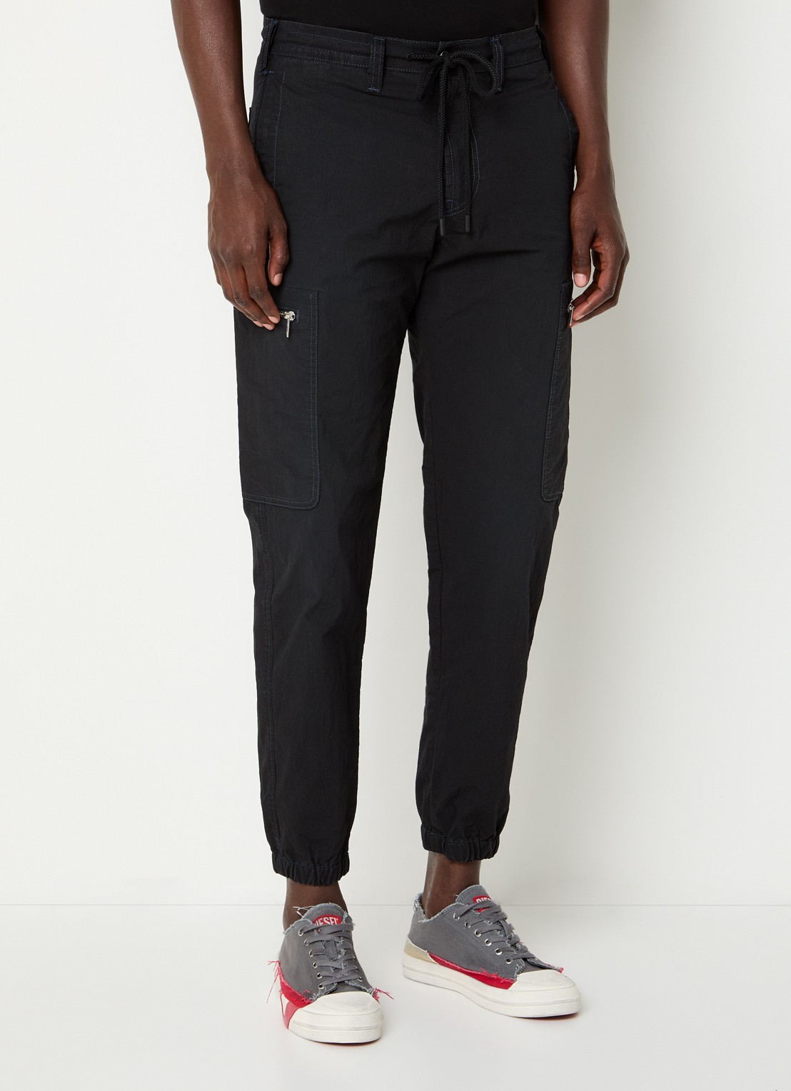 Diesel D-Lab tapered fit cargobroek met opgestikte zakken - detail 4 zwart