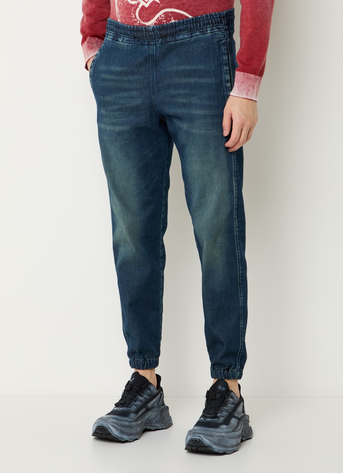 Diesel D-Labb-S tapered fit joggingbroek van denim met steekzakken - detail 3 indigo