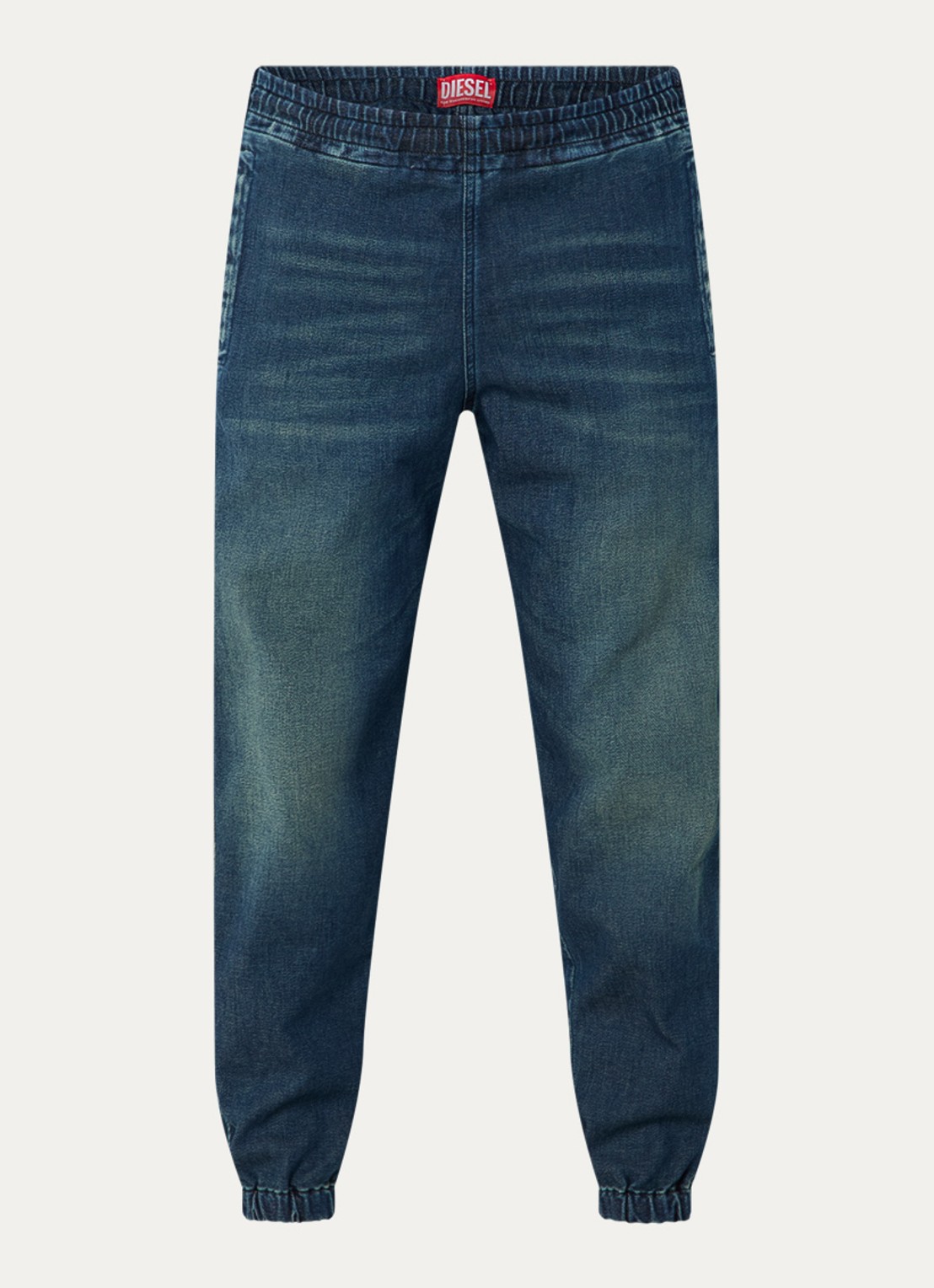 Diesel D-Labb-S tapered fit joggingbroek van denim met steekzakken - voorkant indigo