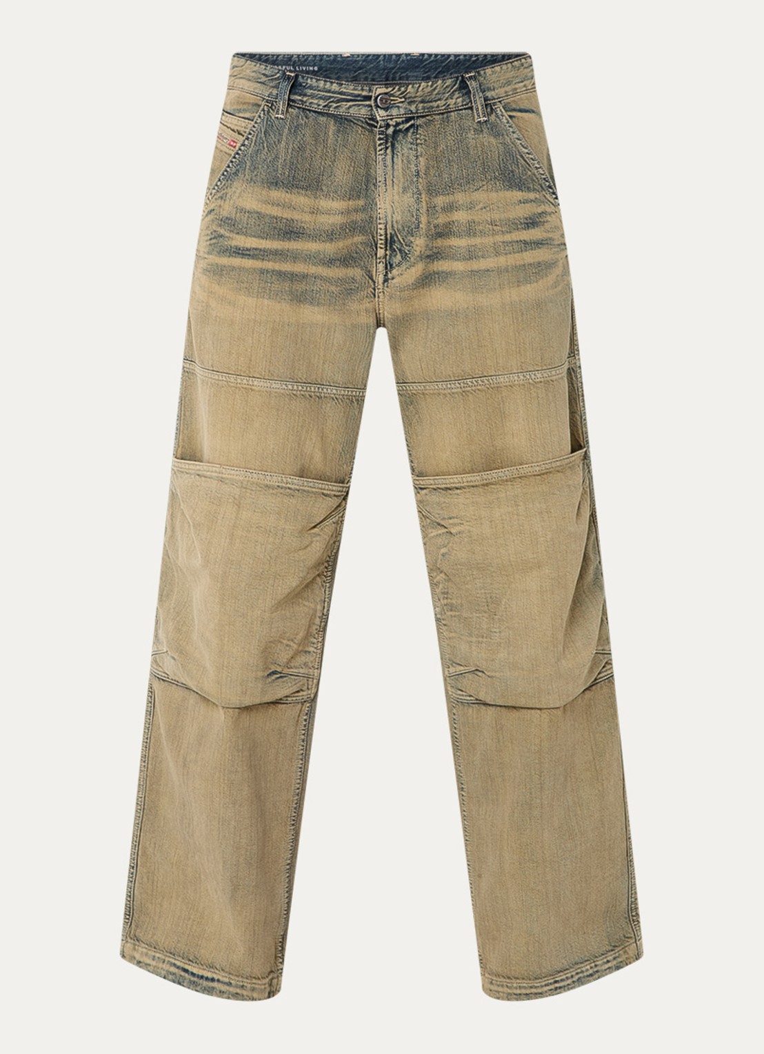 Diesel D-Shift loose fit jeans met verwassen afwerking opgestikte zakken - voorkant 2 khaki