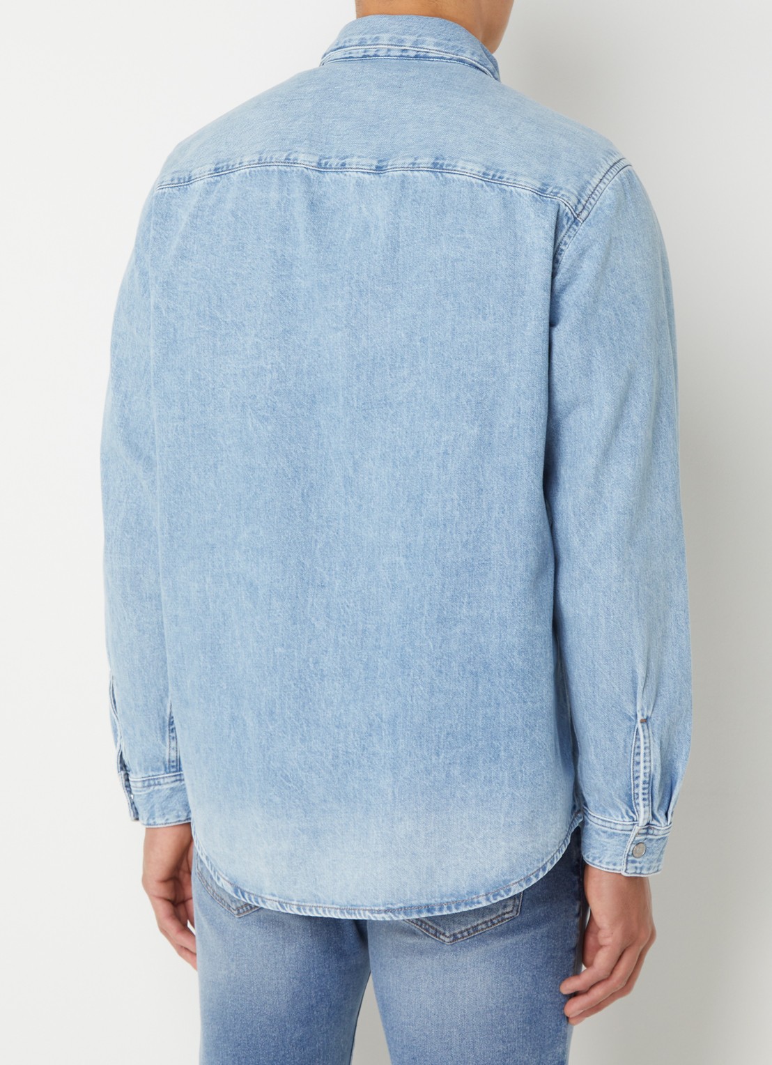 Diesel D-Simply overshirt van denim met logoborduring - achterkant lichtblauw