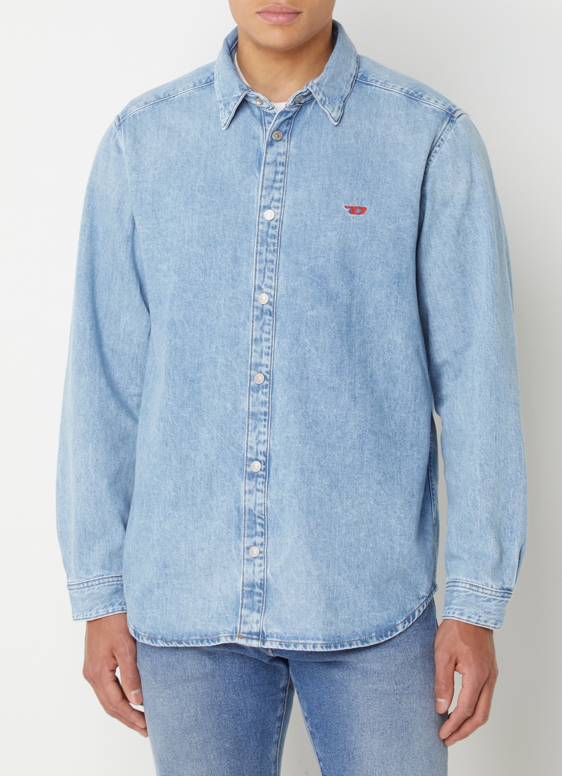 Diesel D-Simply overshirt van denim met logoborduring - detail 4 lichtblauw