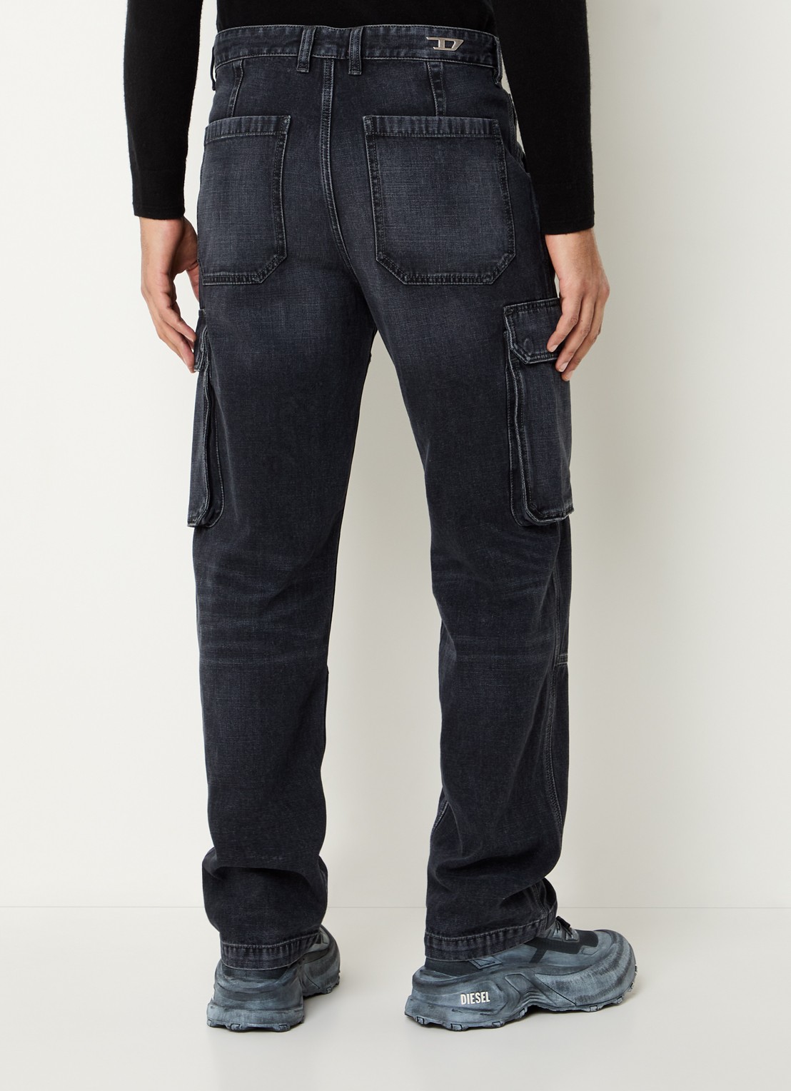 Diesel D-Uty straight fit cargobroek van denim met steekzakken - achterkant 3 antraciet