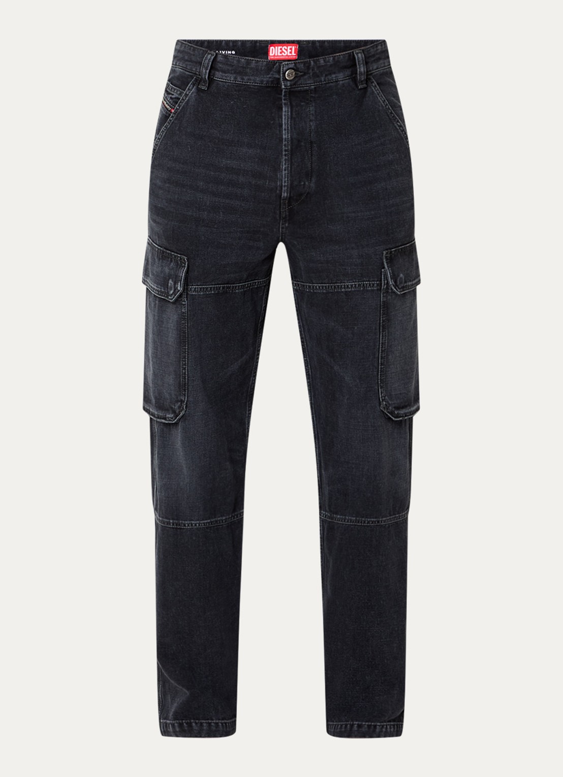 Diesel D-Uty straight fit cargobroek van denim met steekzakken - voorkant antraciet
