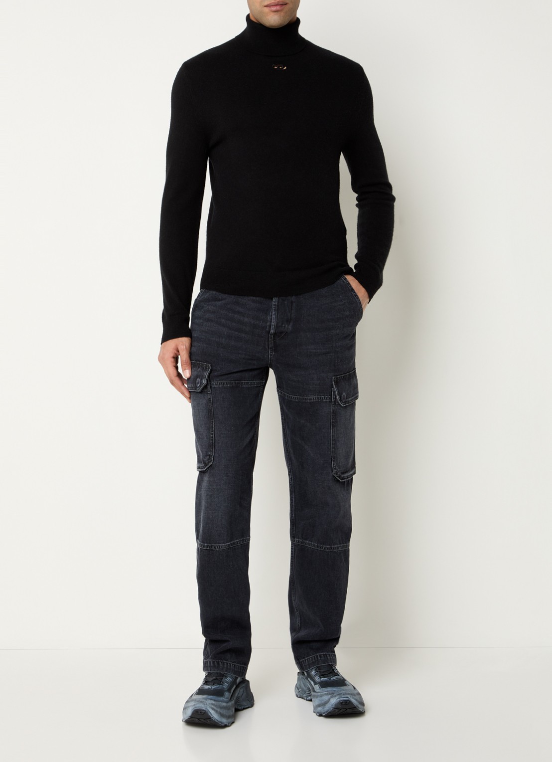 Diesel D-Uty straight fit cargobroek van denim met steekzakken - voorkant 2 antraciet