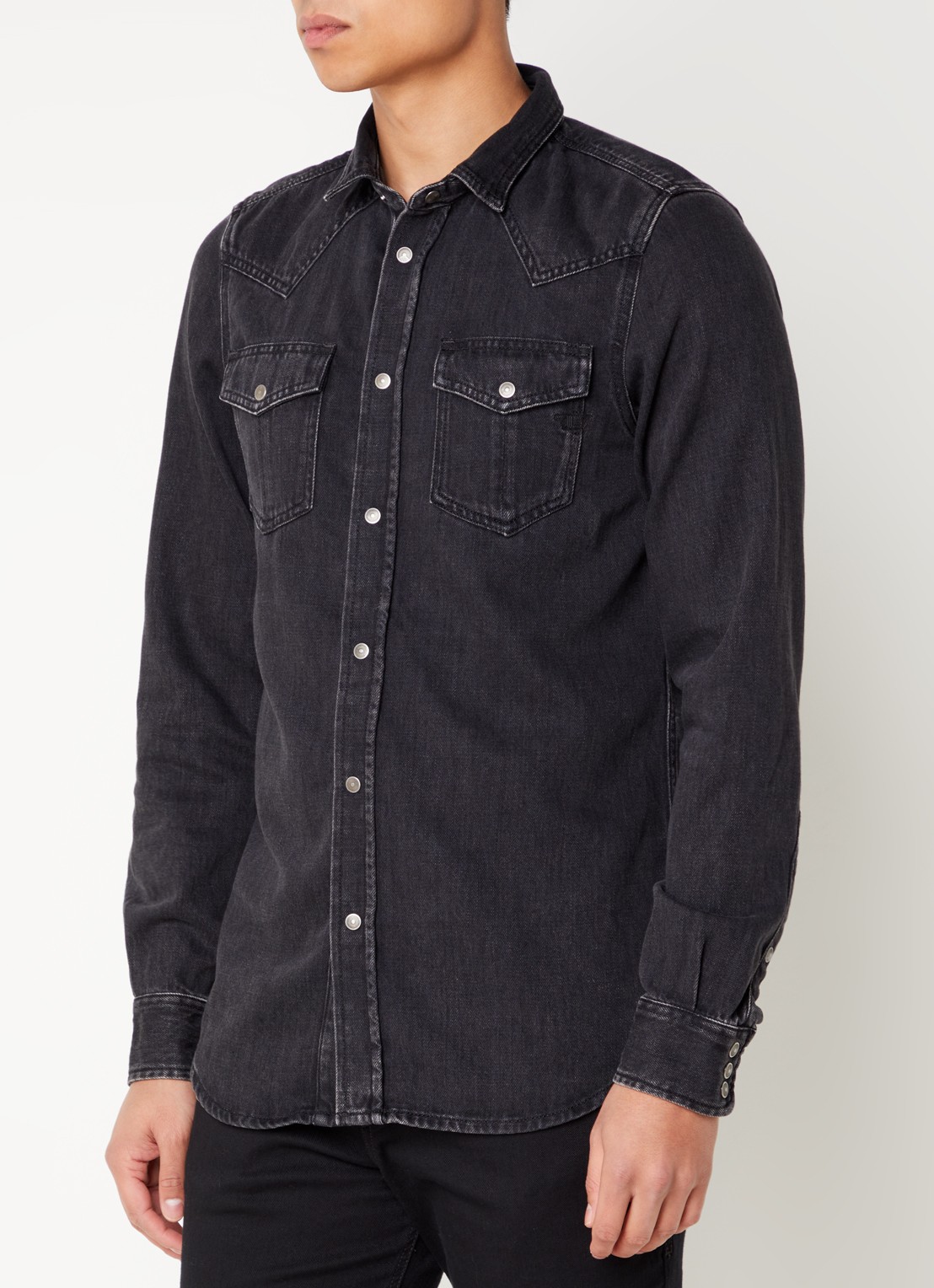 Diesel D-Vega regular fit overhemd van chambray met borstzakken - detail zwart