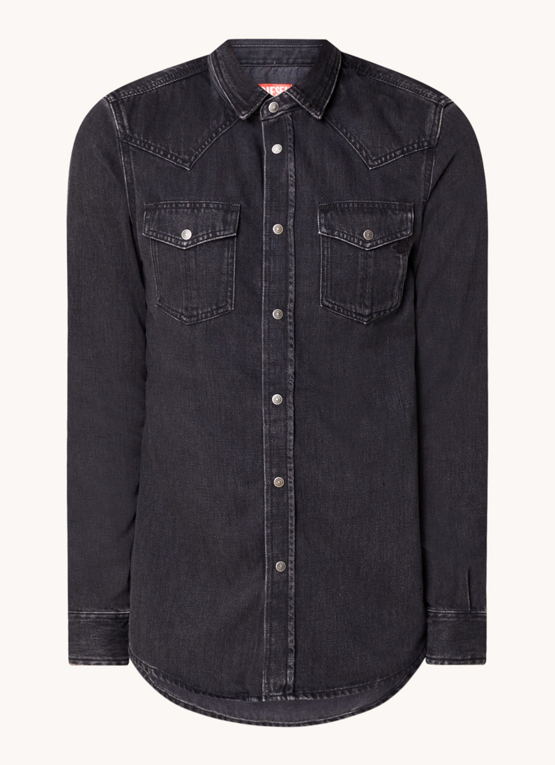Diesel D-Vega regular fit overhemd van chambray met borstzakken - voorkant 2 zwart