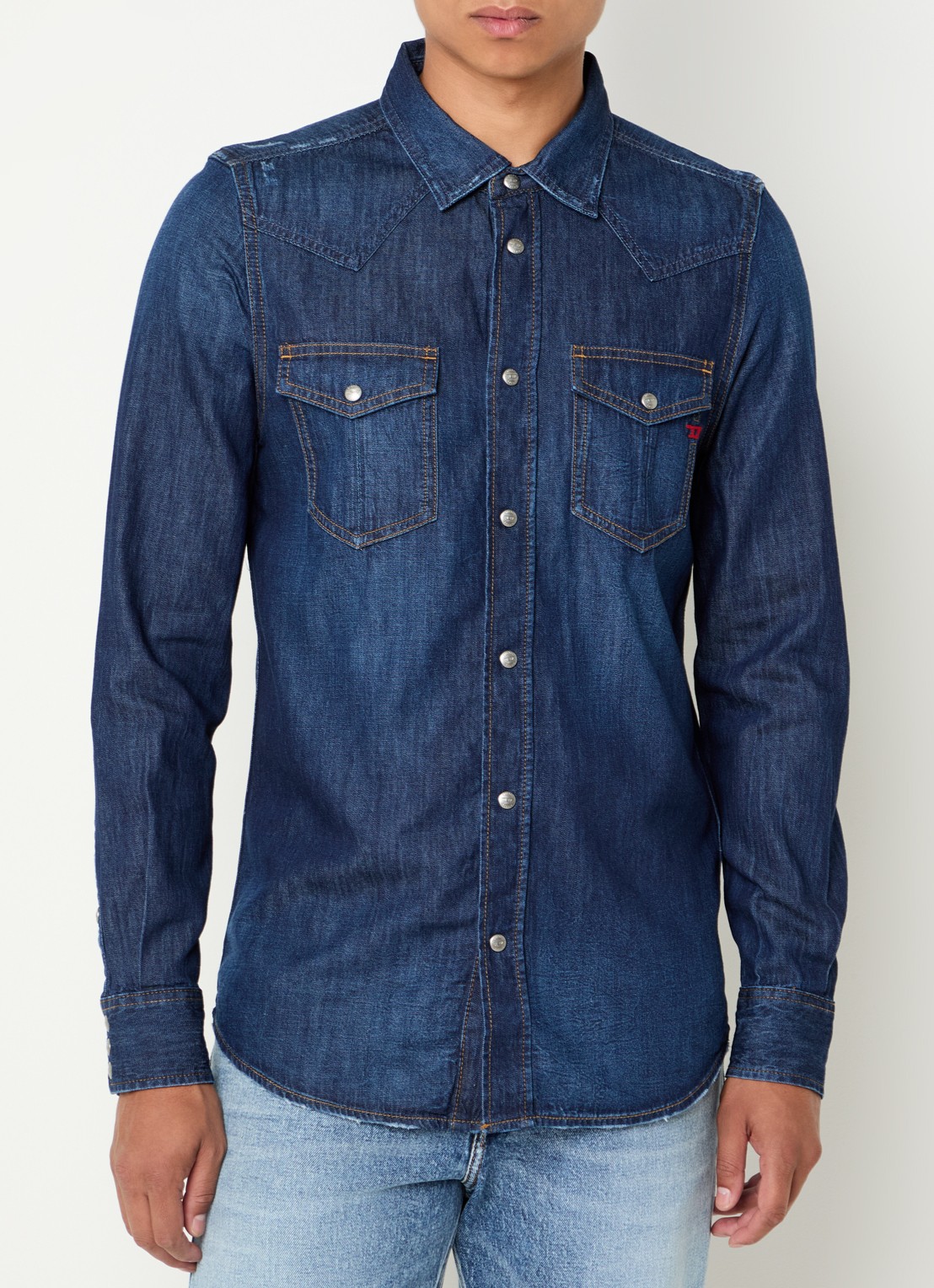 Diesel D-Vega regular fit overhemd van denim - detail 2 indigo