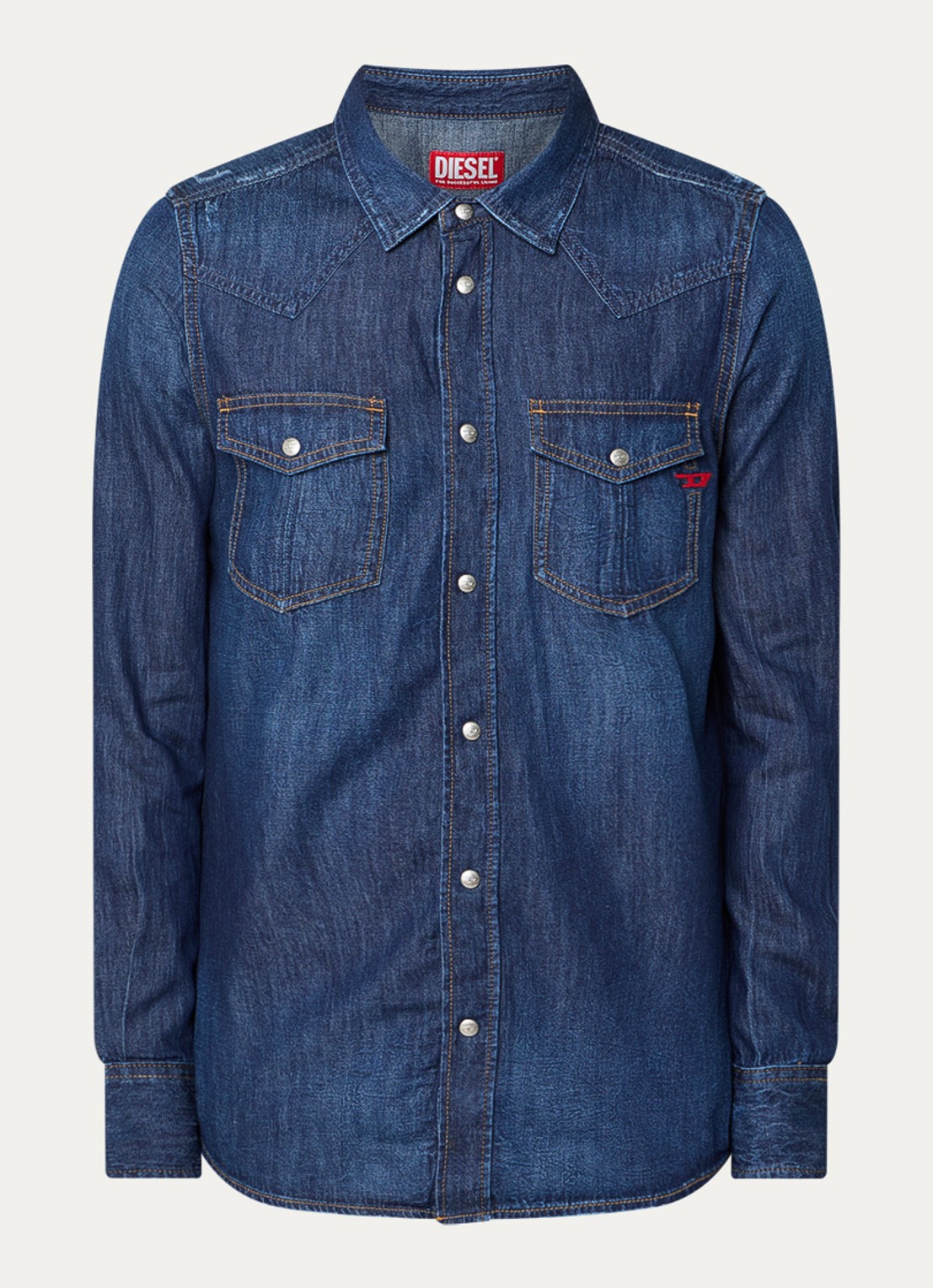 Diesel D-Vega regular fit overhemd van denim - voorkant 3 indigo